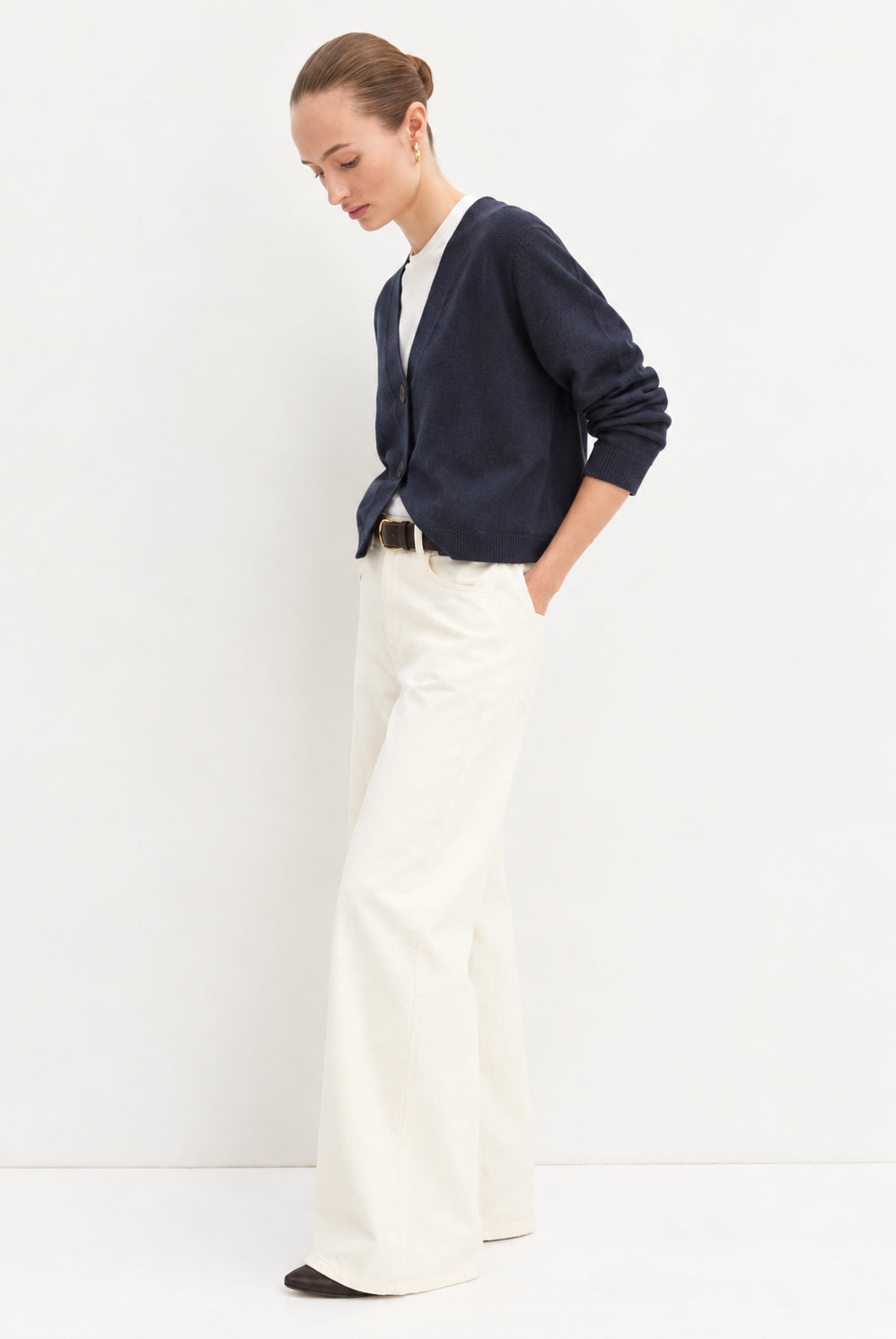 Cardigan dritto in viscosa stretch Emmbacini Navy 2625346041200 001 EMME MARELLA