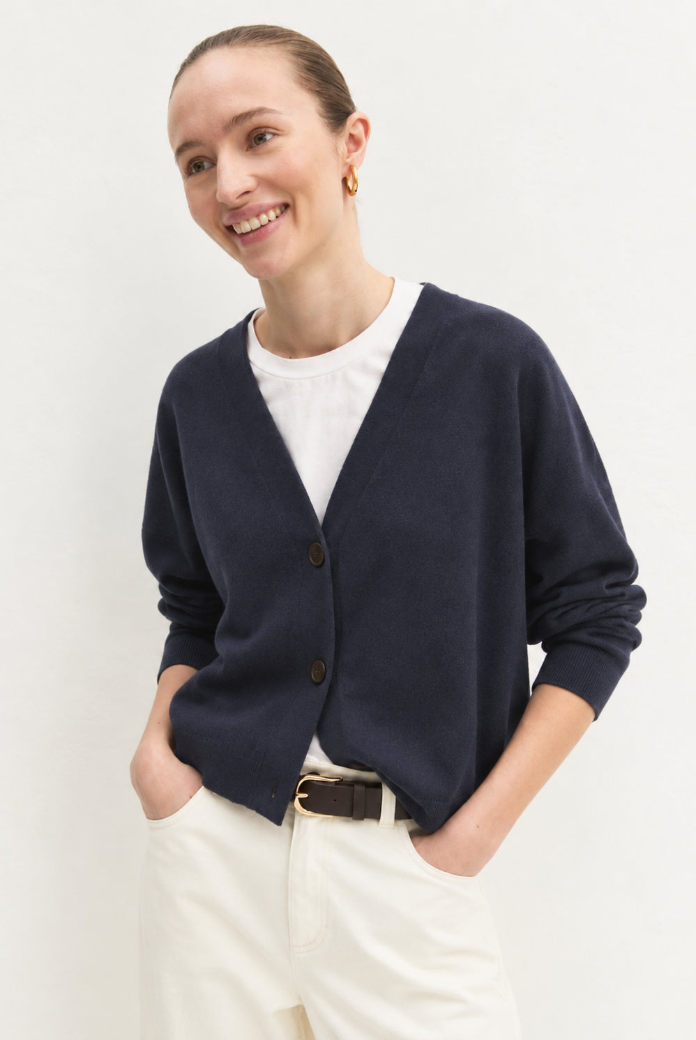 Cardigan dritto in viscosa stretch Emmbacini Navy 2625346041200 001 EMME MARELLA