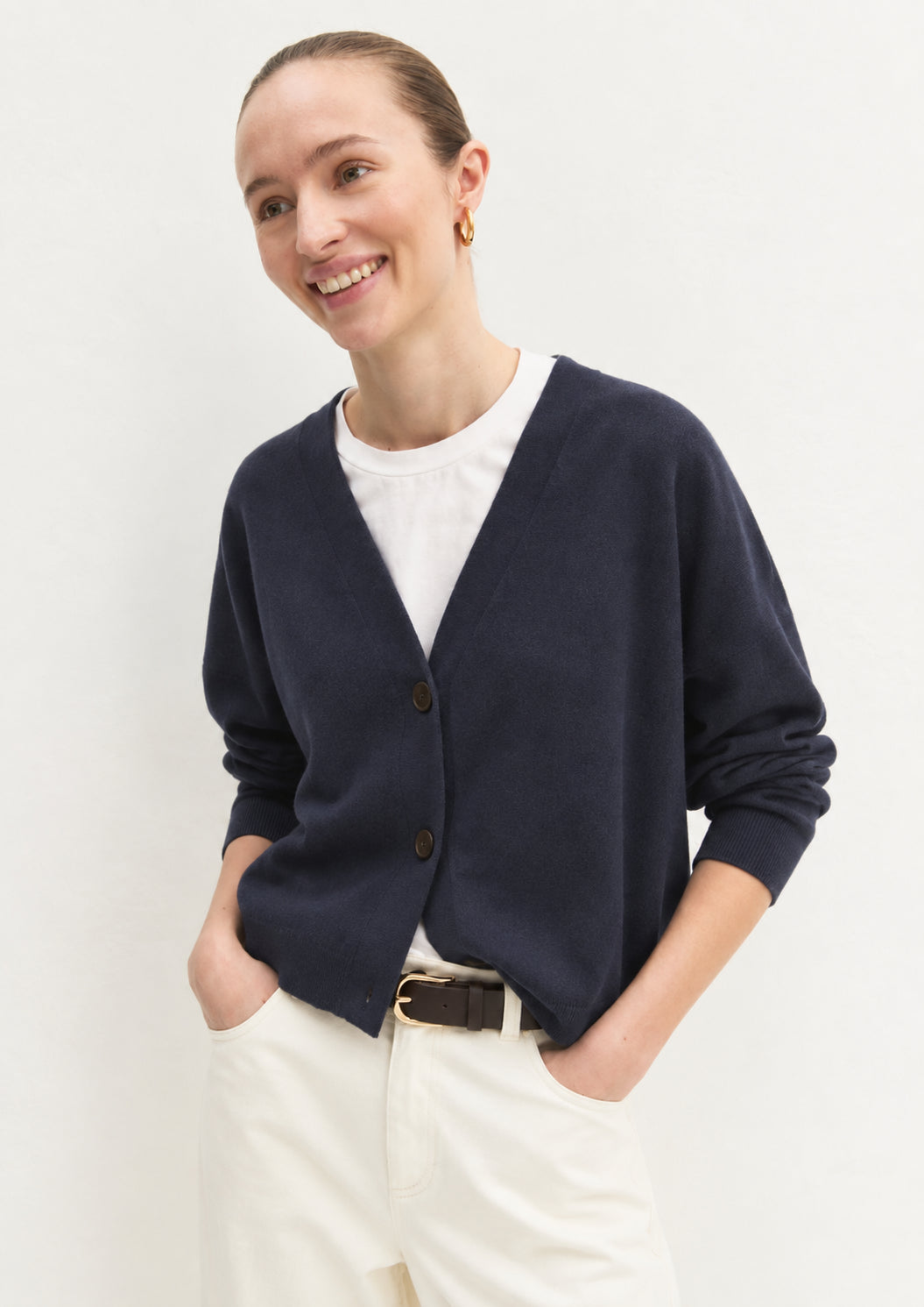 Cardigan dritto in viscosa stretch Emmbacini Navy 2625346041200 001 EMME MARELLA