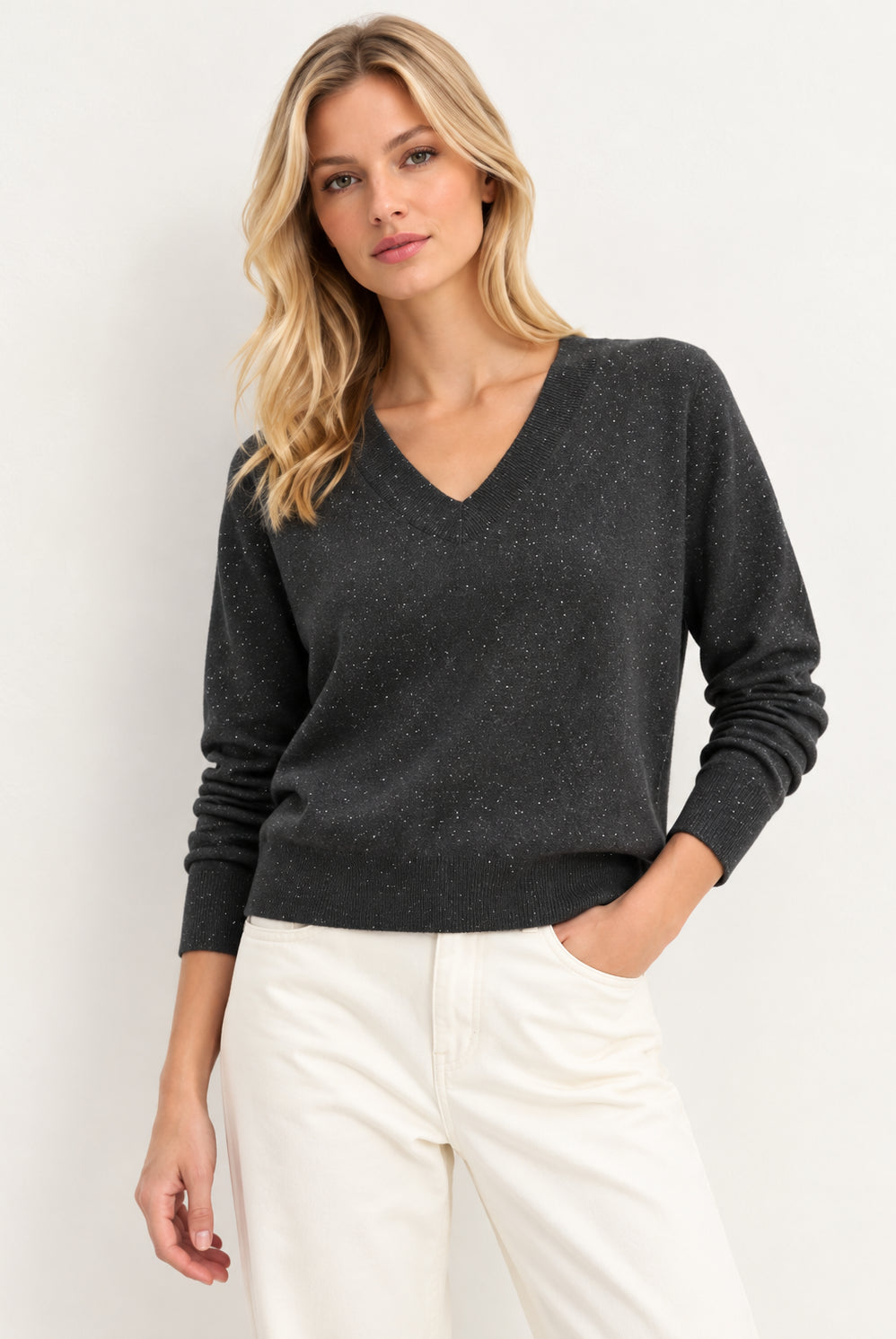 Maglia in filato di misto lana con lurex e paillette Emmfertile Grigio Scuro Melange 2625366051200 004 EMME MARELLA