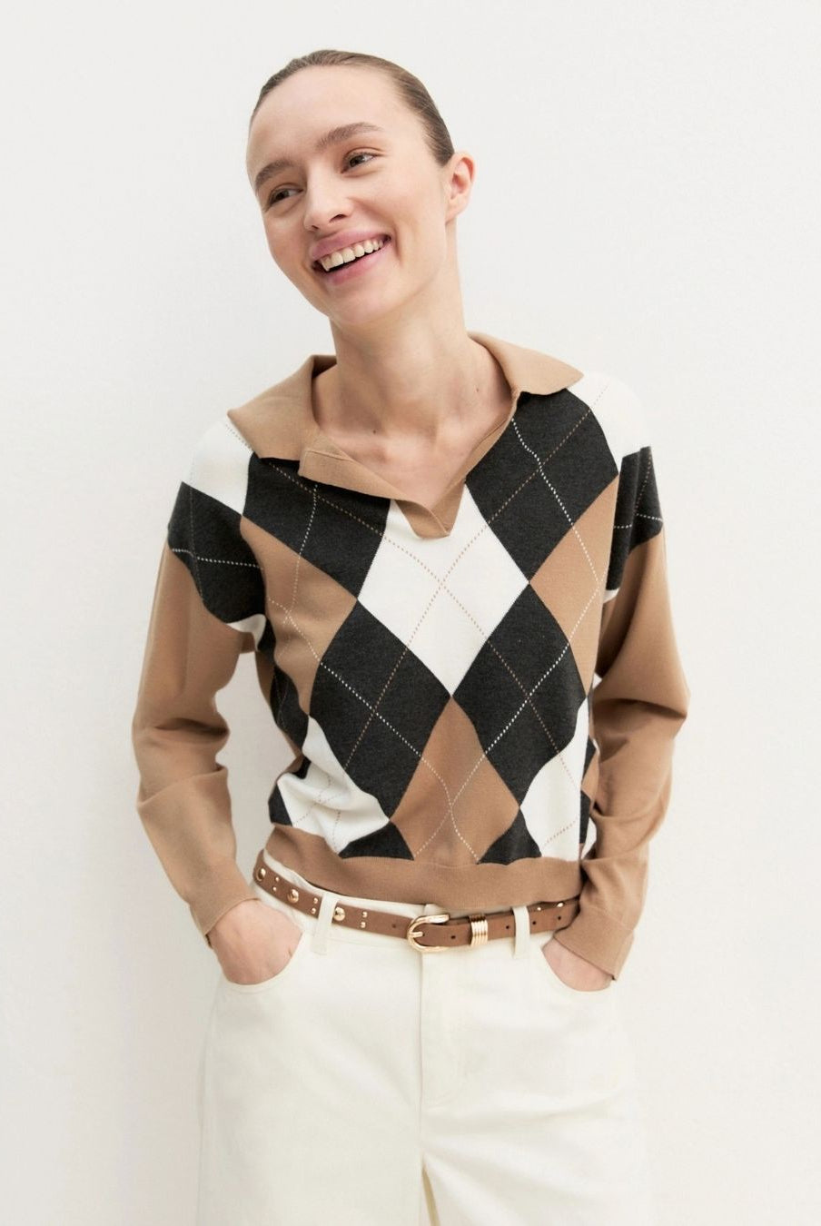 Polo crop in maglia stretch Cammello 2625366121200 007 EMME MARELLA
