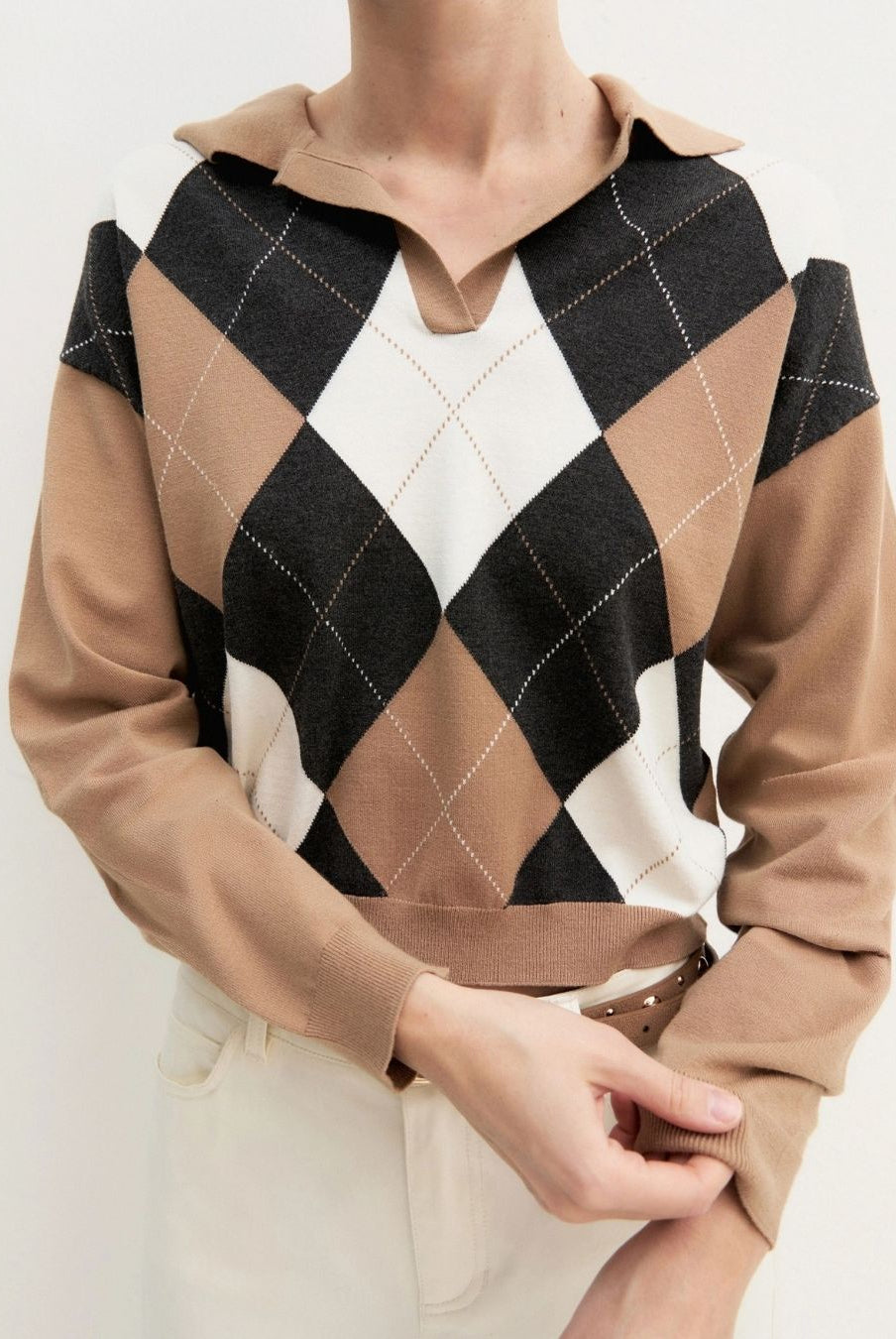 Polo crop in maglia stretch Cammello 2625366121200 007 EMME MARELLA