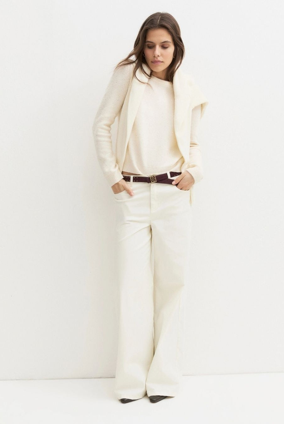 Maglia girocollo con paillette Panna 2625366272200 001 EMME MARELLA