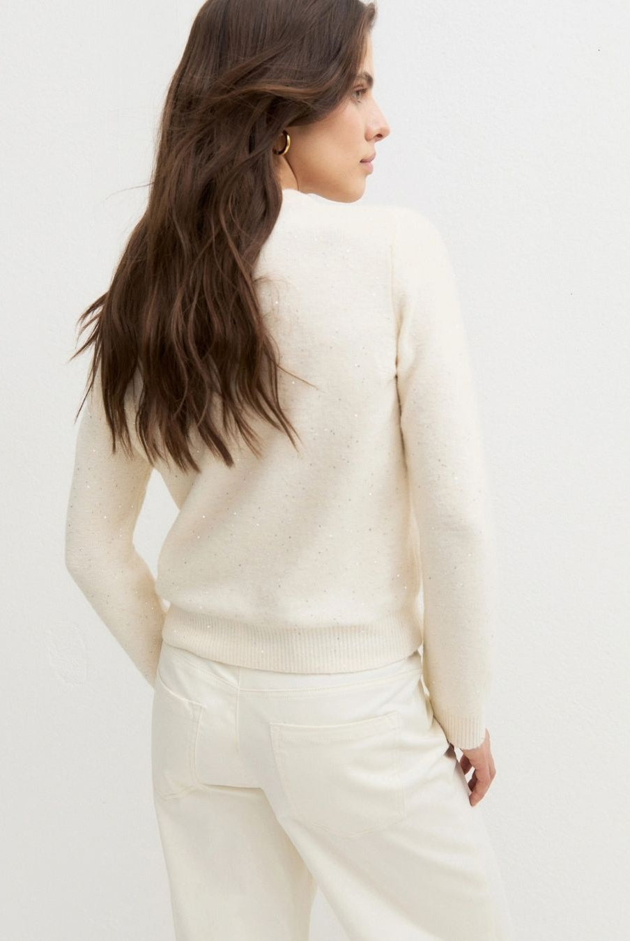 Maglia girocollo con paillette Panna 2625366272200 001 EMME MARELLA