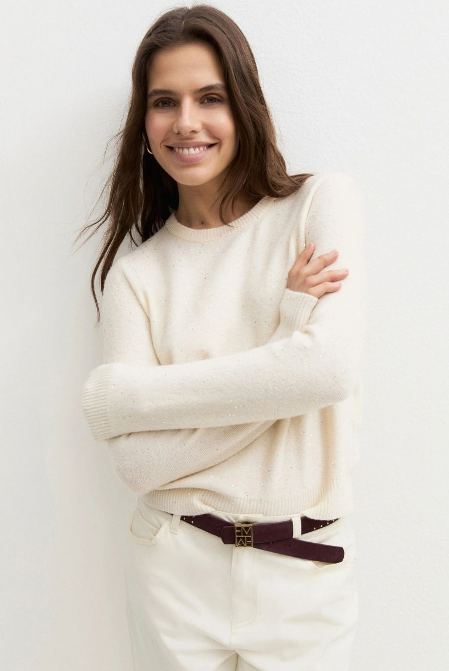 Maglia girocollo con paillette Panna 2625366272200 001 EMME MARELLA