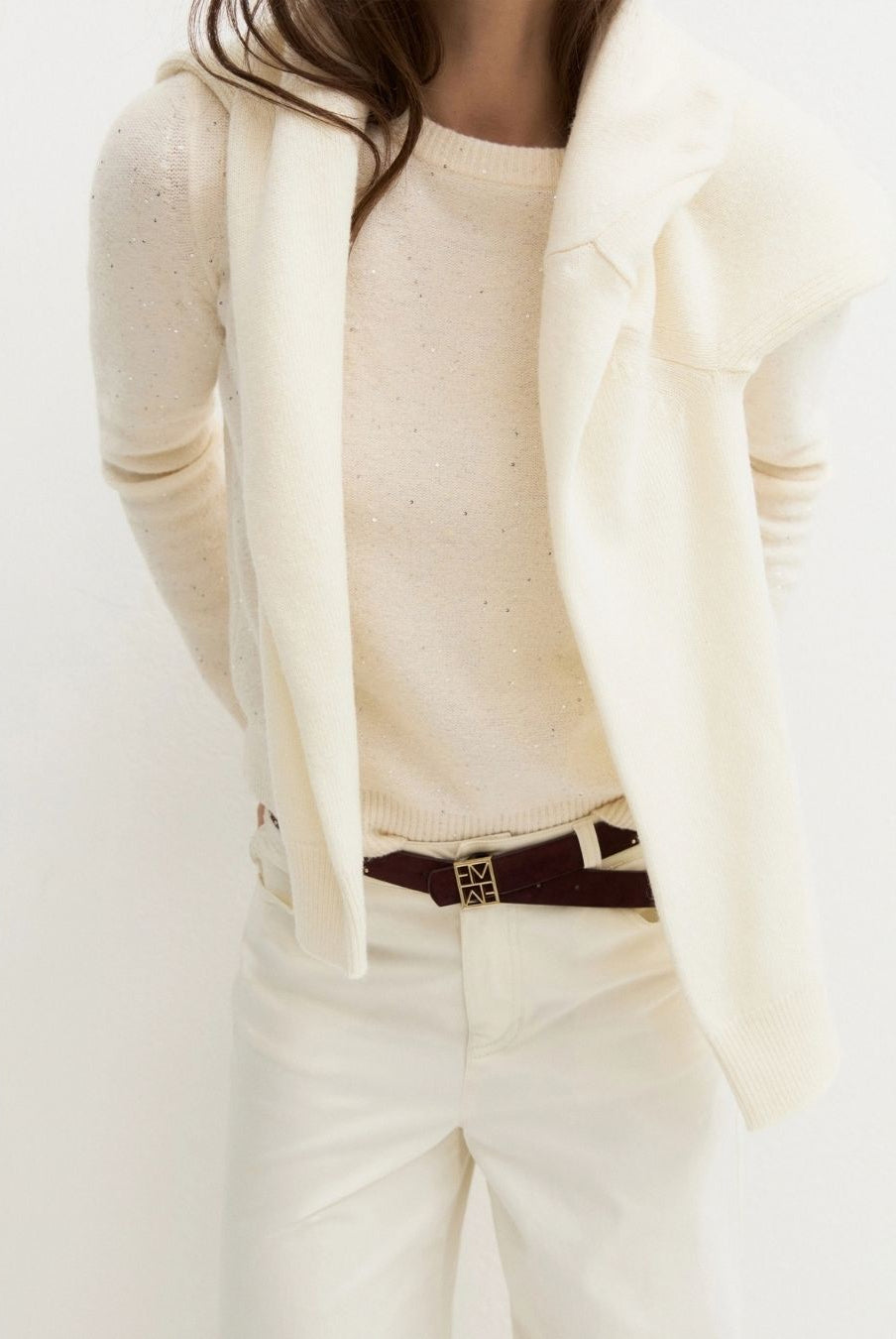 Maglia girocollo con paillette Panna 2625366272200 001 EMME MARELLA