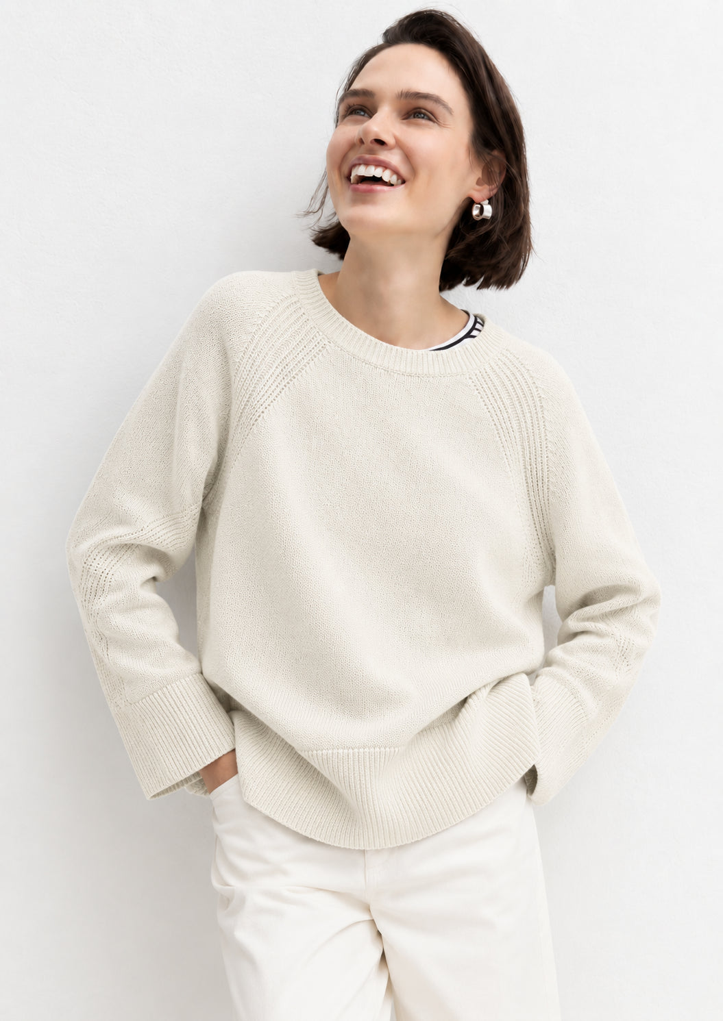 Maglia in filato di misto lana merinos Emmarcadia Bianco Panna 2625366312200 002 EMME MARELLA