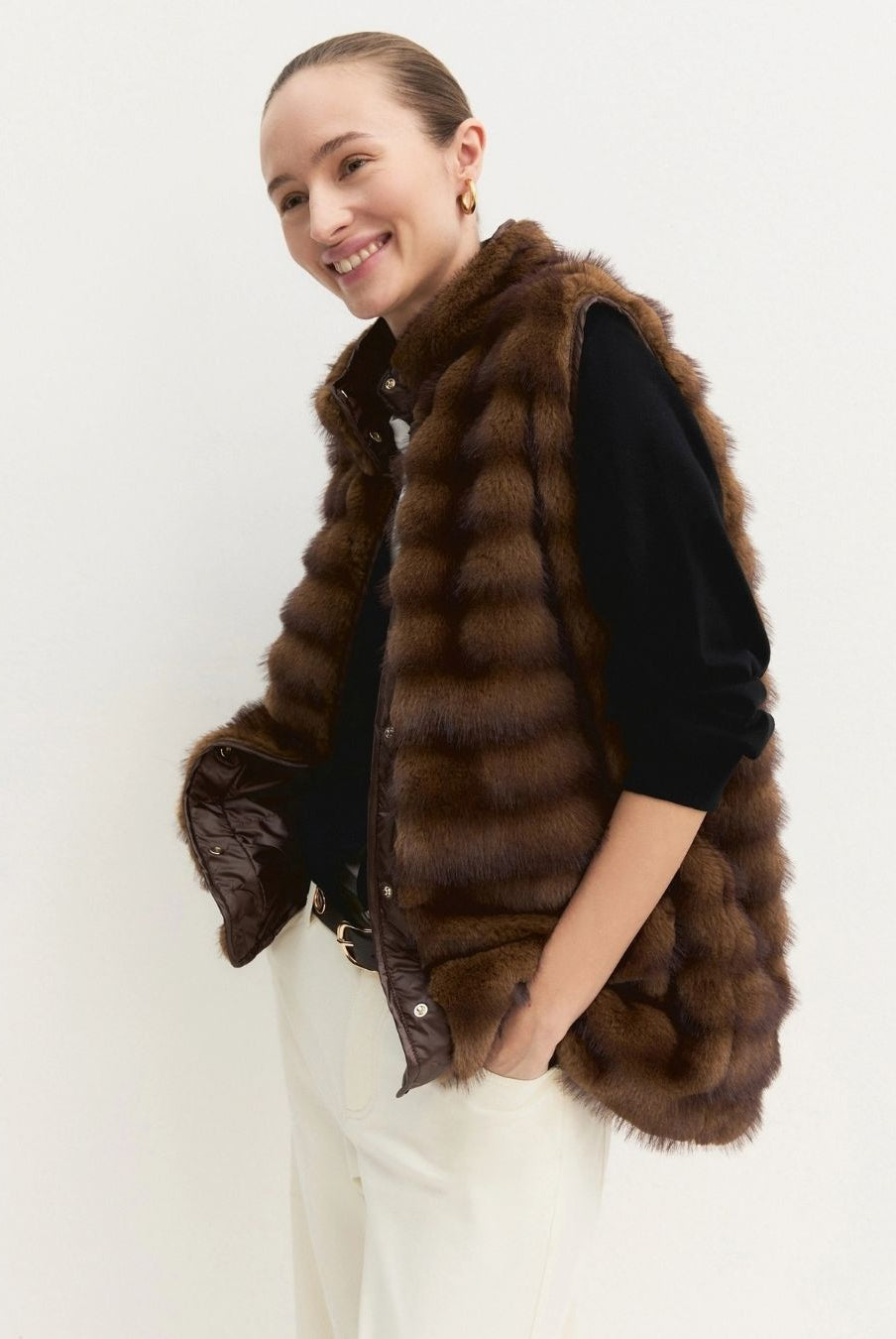 Gilet lungo in jersey Cognac 2625456071200 001 EMME MARELLA