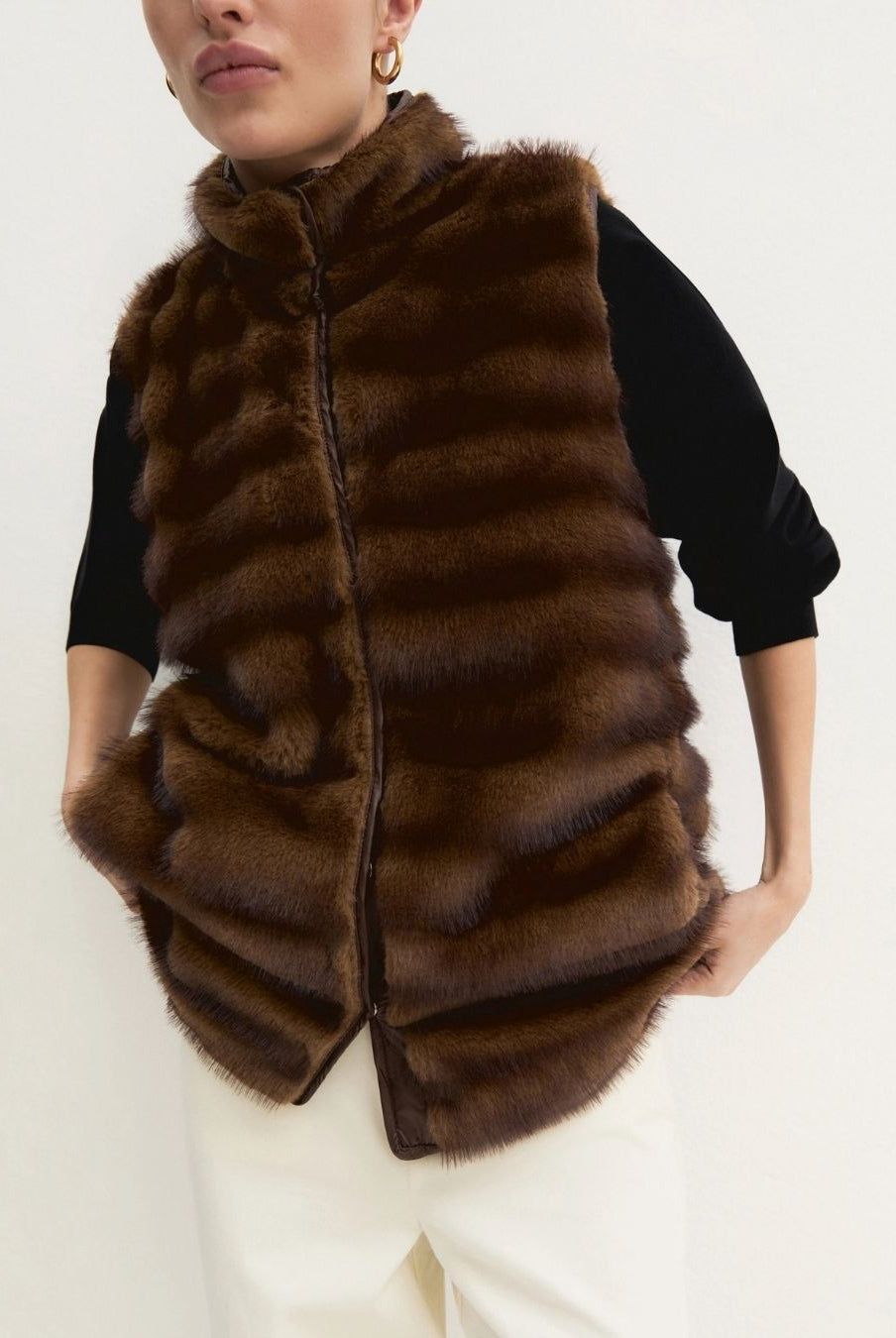 Gilet lungo in jersey Cognac 2625456071200 001 EMME MARELLA