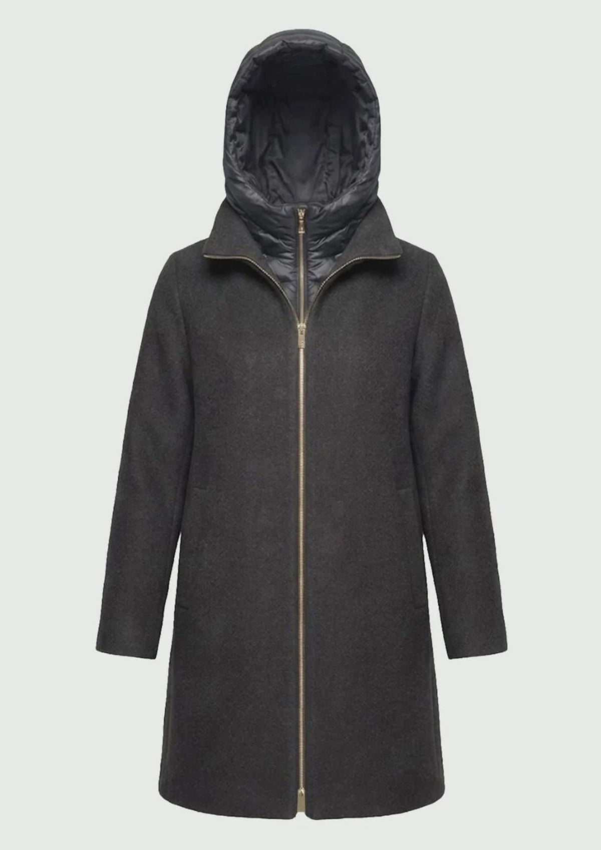 Giubbino in panno soft imbottito con cappuccio Emmbacio Grigio scuro Melnge 2625496102200 011 EMME MARELLA