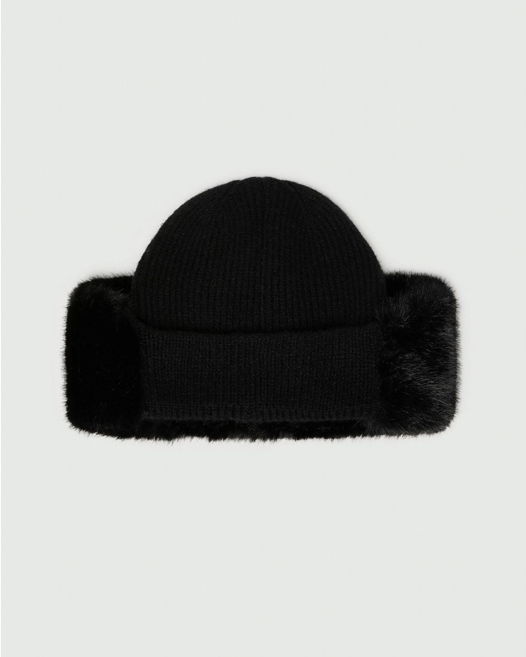 Berretto con bordo in tessuto furry Nero 2625576042200 003 EMME MARELLA