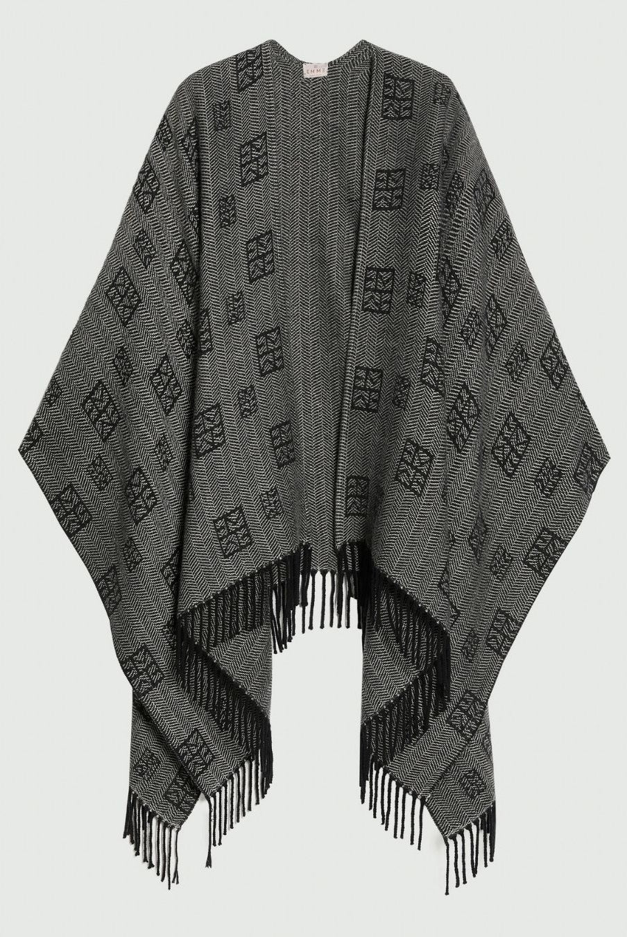Poncho jacquard con frange Nero 2625736021200 002 EMME MARELLA