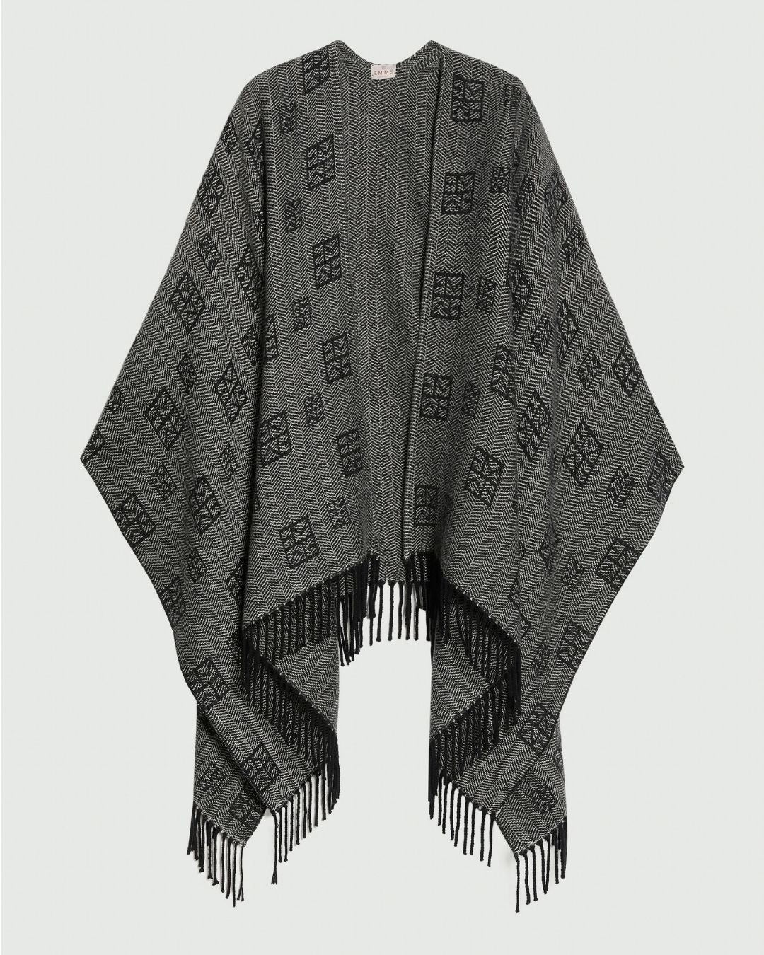 Poncho jacquard con frange Nero 2625736021200 002 EMME MARELLA