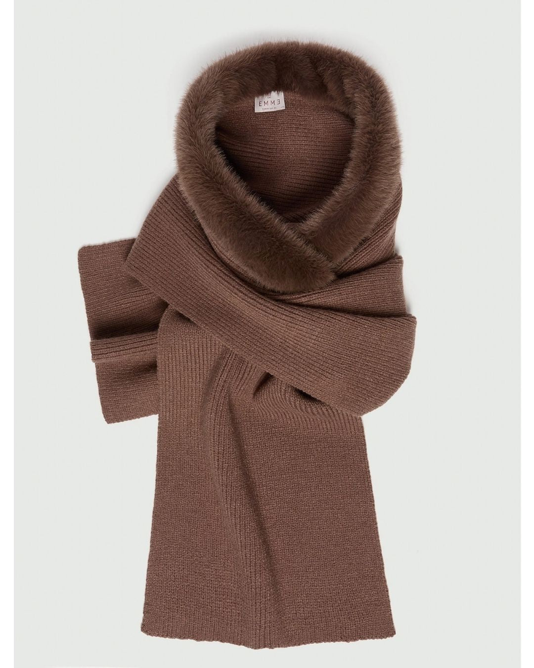 Sciarpa cappuccio con bordo in tessuto furry Marrone 2625746022200 002 EMME MARELLA