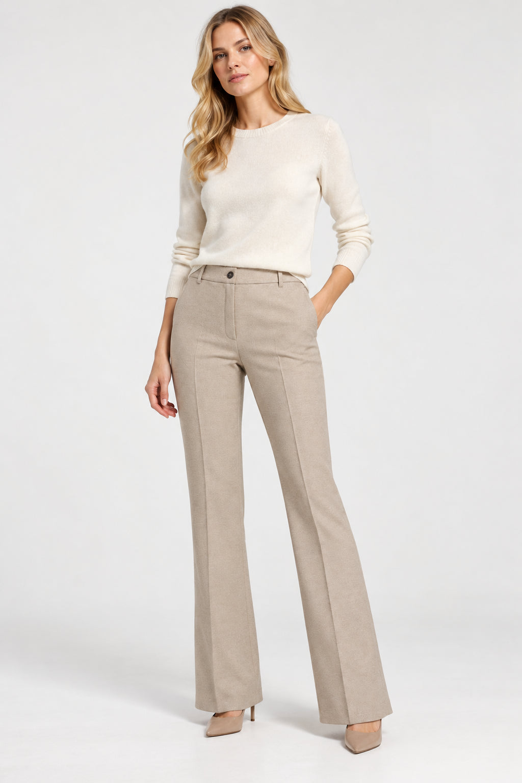 Pantalone slim fit in jersey stretch Emmflare Ecru 2625786051200 001 EMME MARELLA