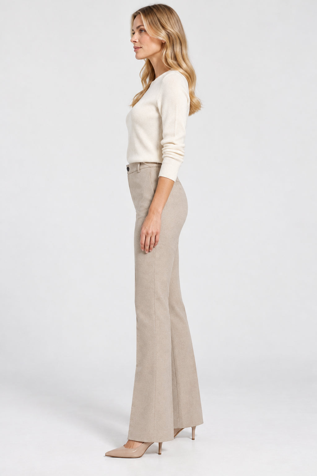 Pantalone slim fit in jersey stretch Emmflare Ecru 2625786051200 001 EMME MARELLA