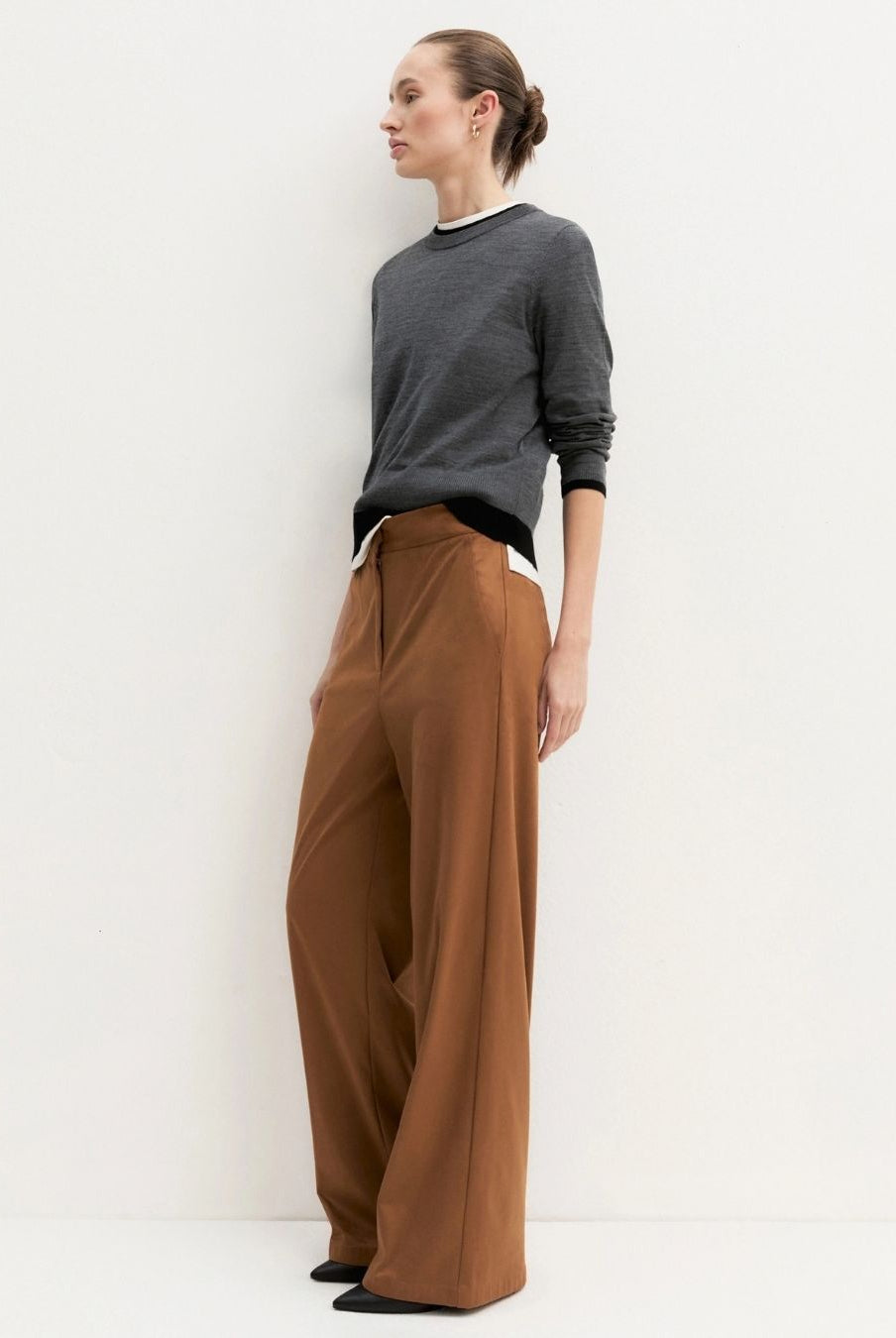 Pantalone dritto in jersey stretch Cognac 2625786071200 002 EMME MARELLA