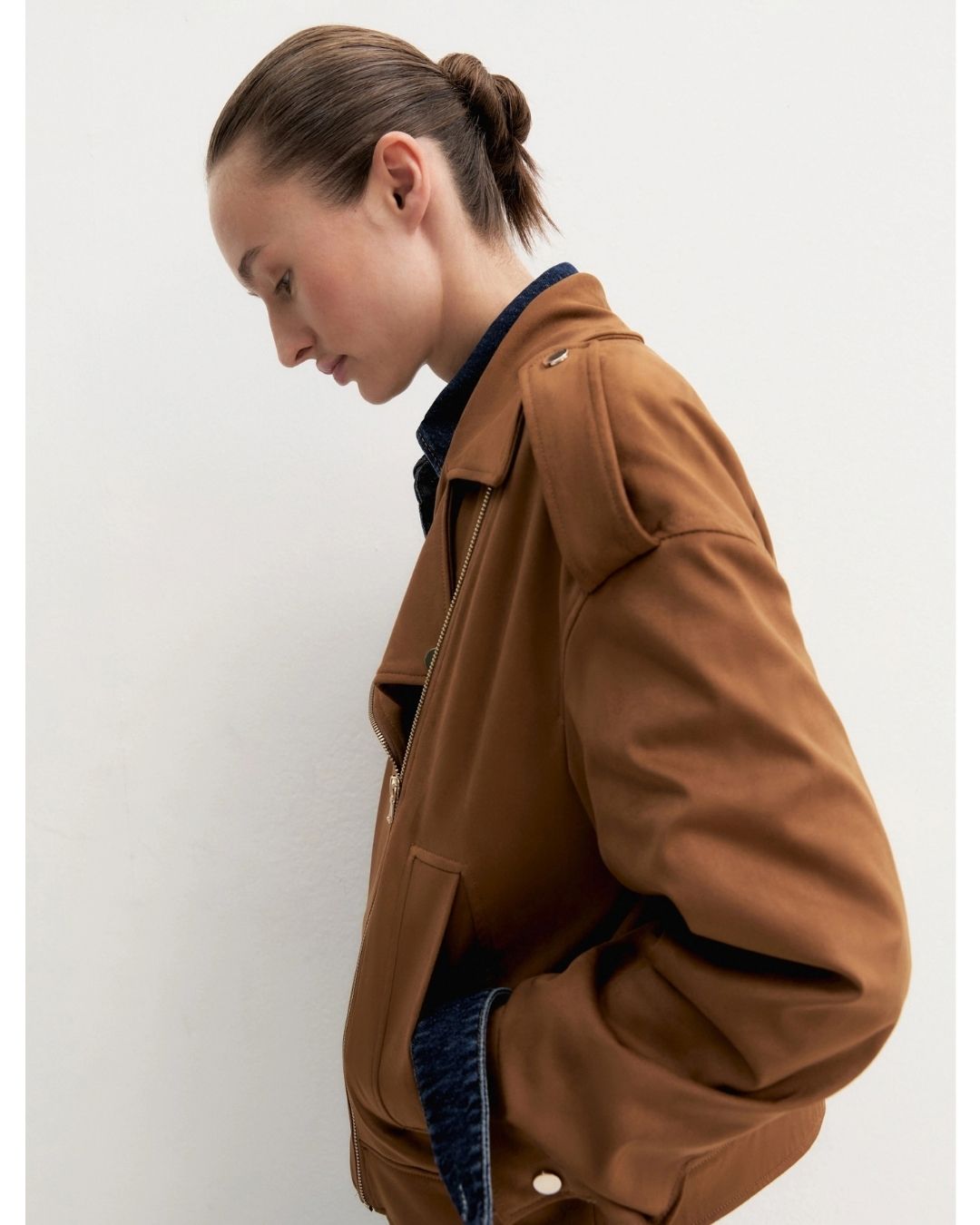 Biker jacket in jersey stretch Cognac 2625916061200 002 EMME MARELLA