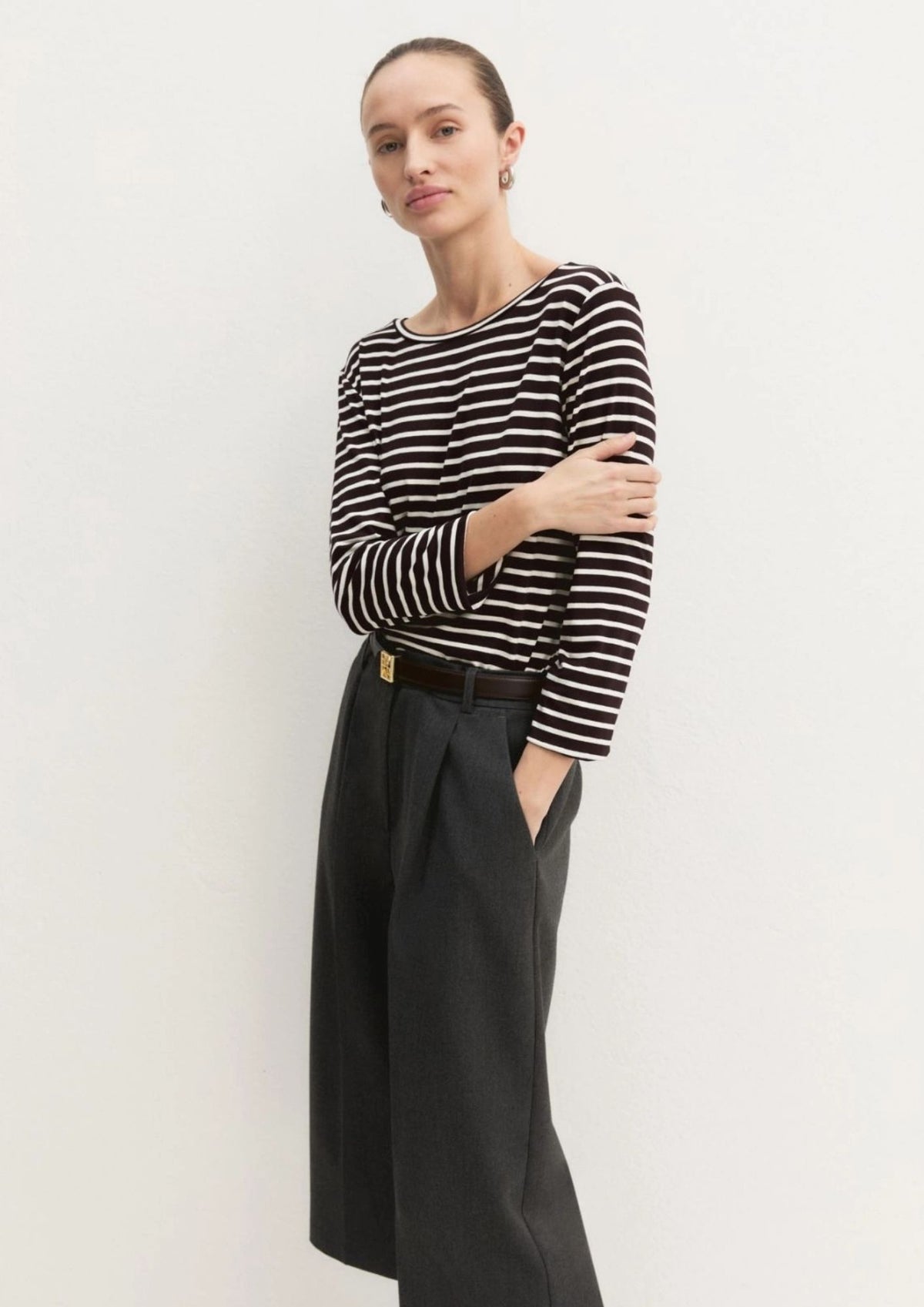 T-shirt in viscosa stretch Emmora Marrone Rigato 2625976021200 002 EMME MARELLA