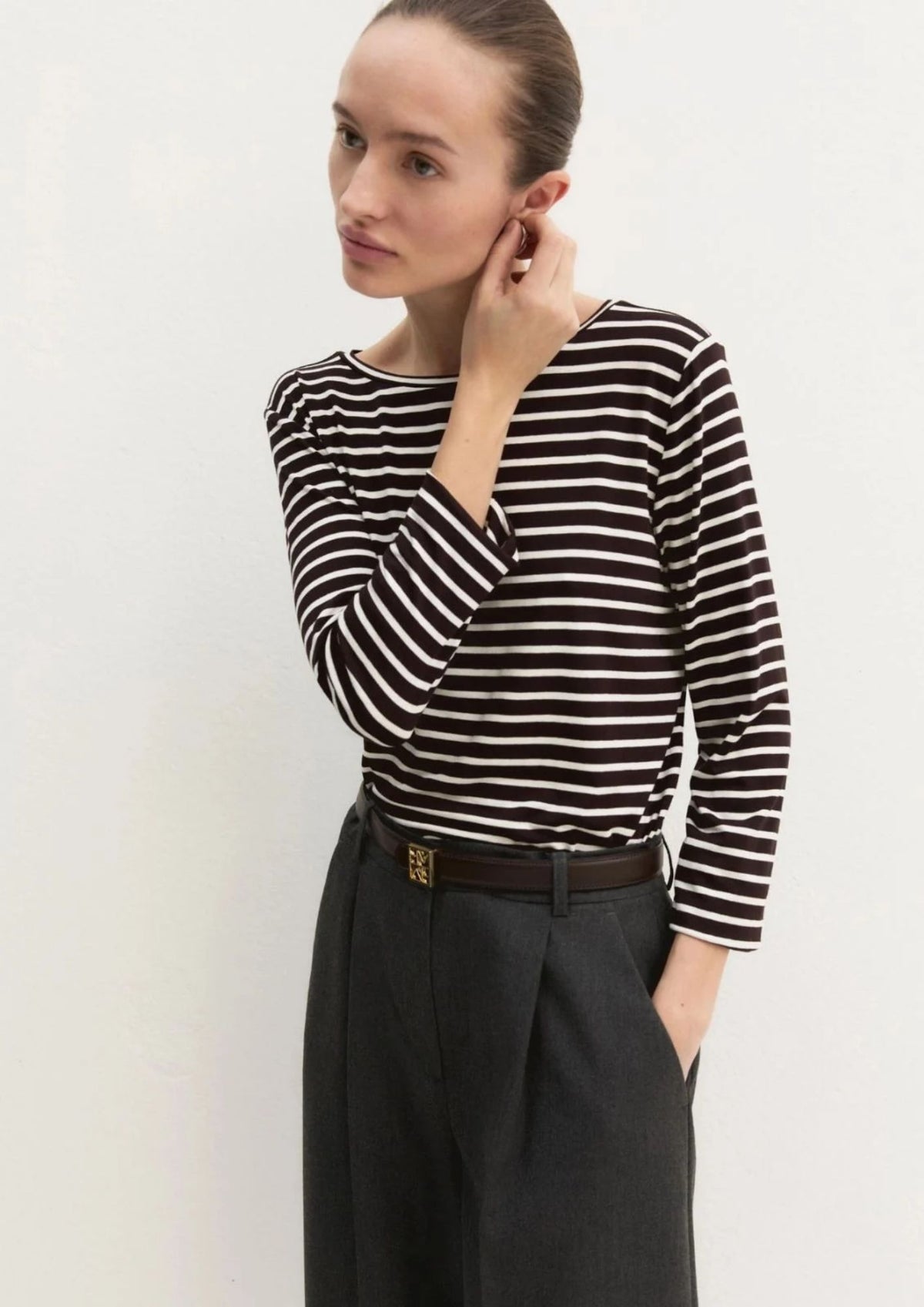 T-shirt in viscosa stretch Emmora Marrone Rigato 2625976021200 002 EMME MARELLA