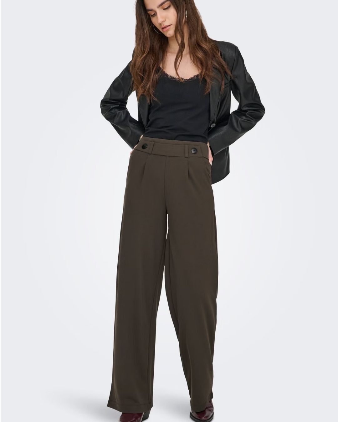 Pantaloni a gamba larga Donna Marrone Chocolate Brown 15208430 Chocolate Brown BLACK BUTTONS JACQUELINE DE YONG