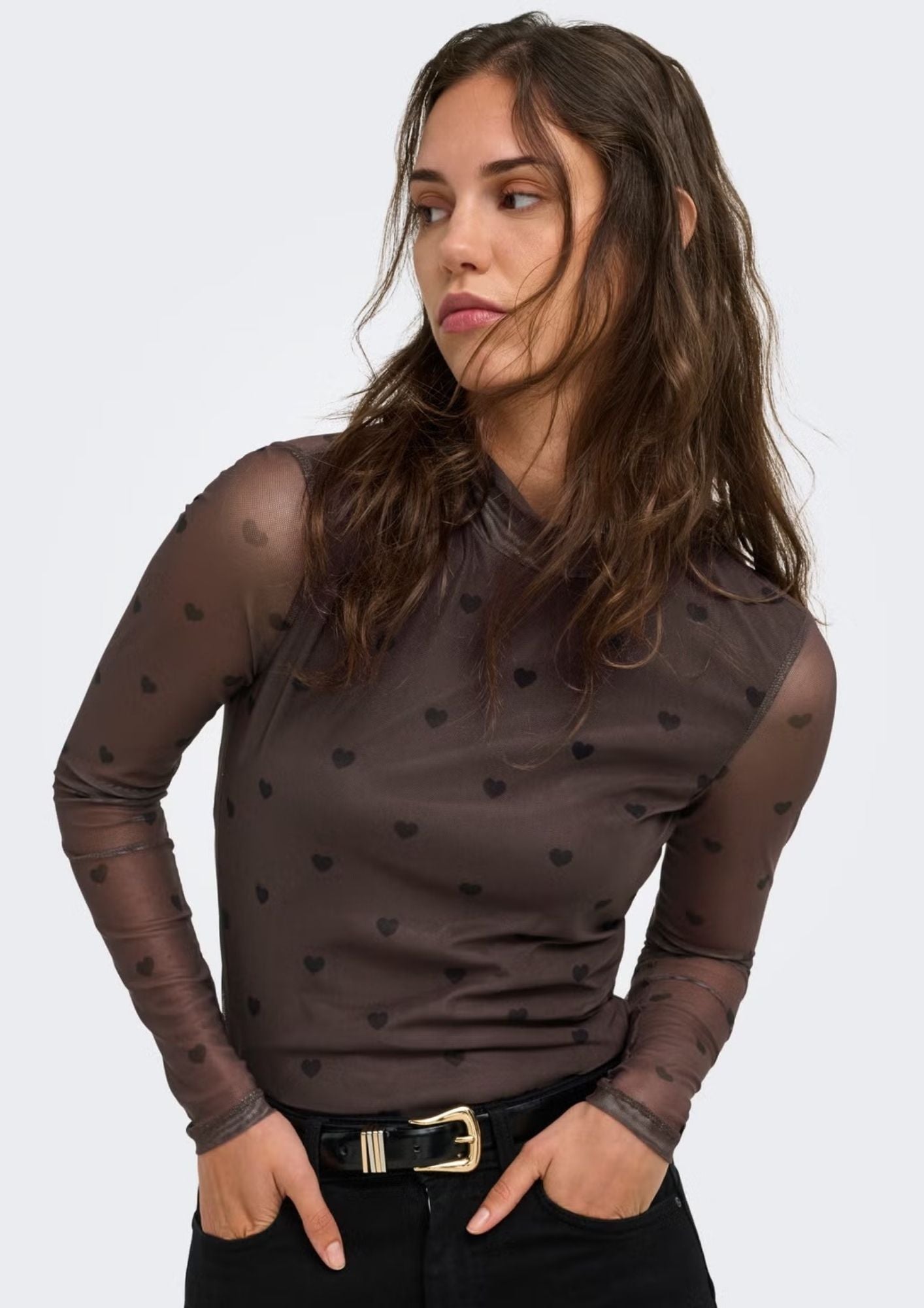 Only Top Donna Erica Marrone 15141298 Coffee Bean Black heart ONLY