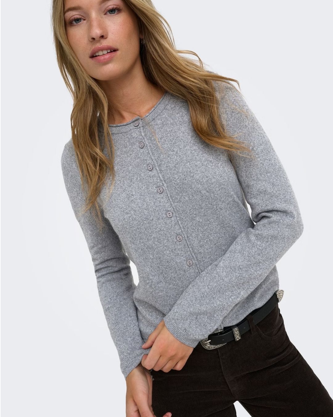 Cardigan Donna Grigio Light Grey Melange 15368959 Light Grey Melange ONLY