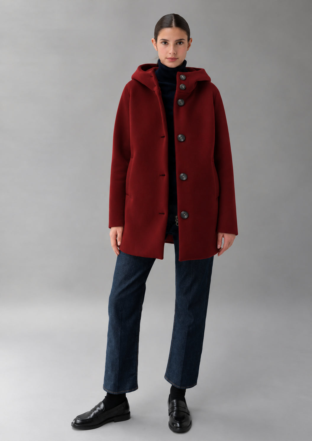 Capospalla realizzato in velluto liscio stretch Amelia 26 Rosso Berry RIW570J F0012 143 RIHUNIK