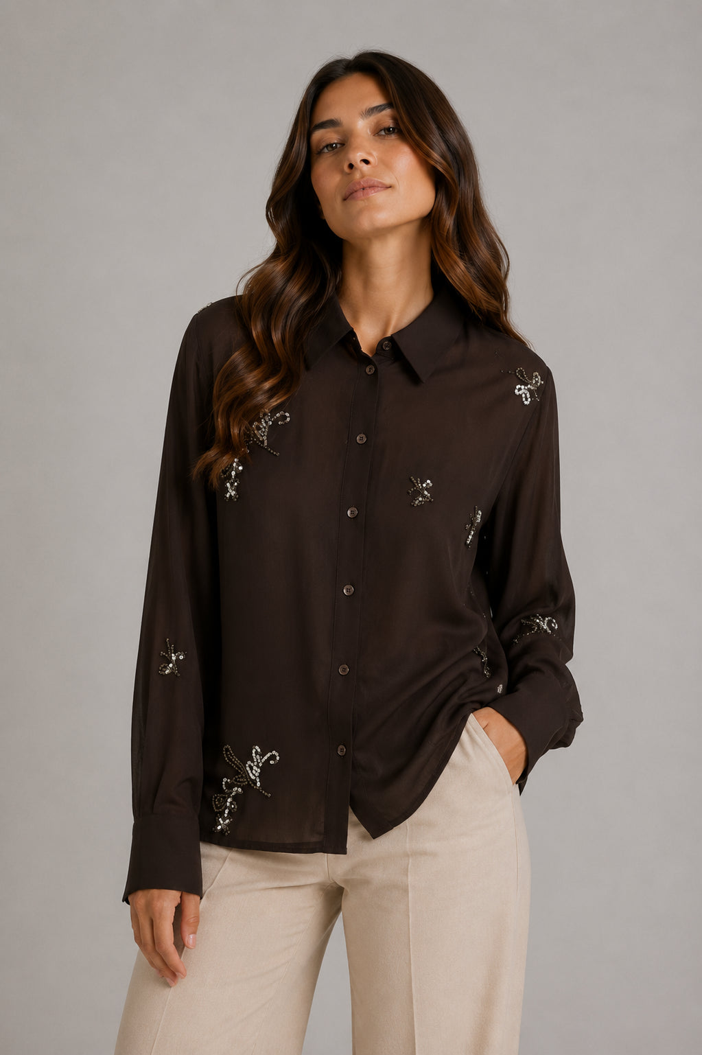 Camicia Donna Gilma Marrone 10351533 Chocolate Torte Pearls VERO MODA