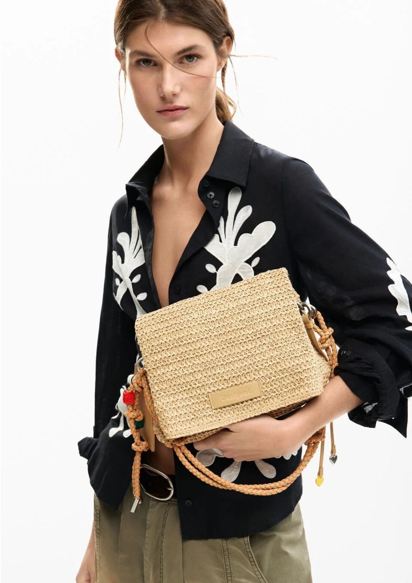 Desigual Borsa Donna Bag Half Logo Raffia Venecia Beige 26SAXO03 1014 DESIGUAL