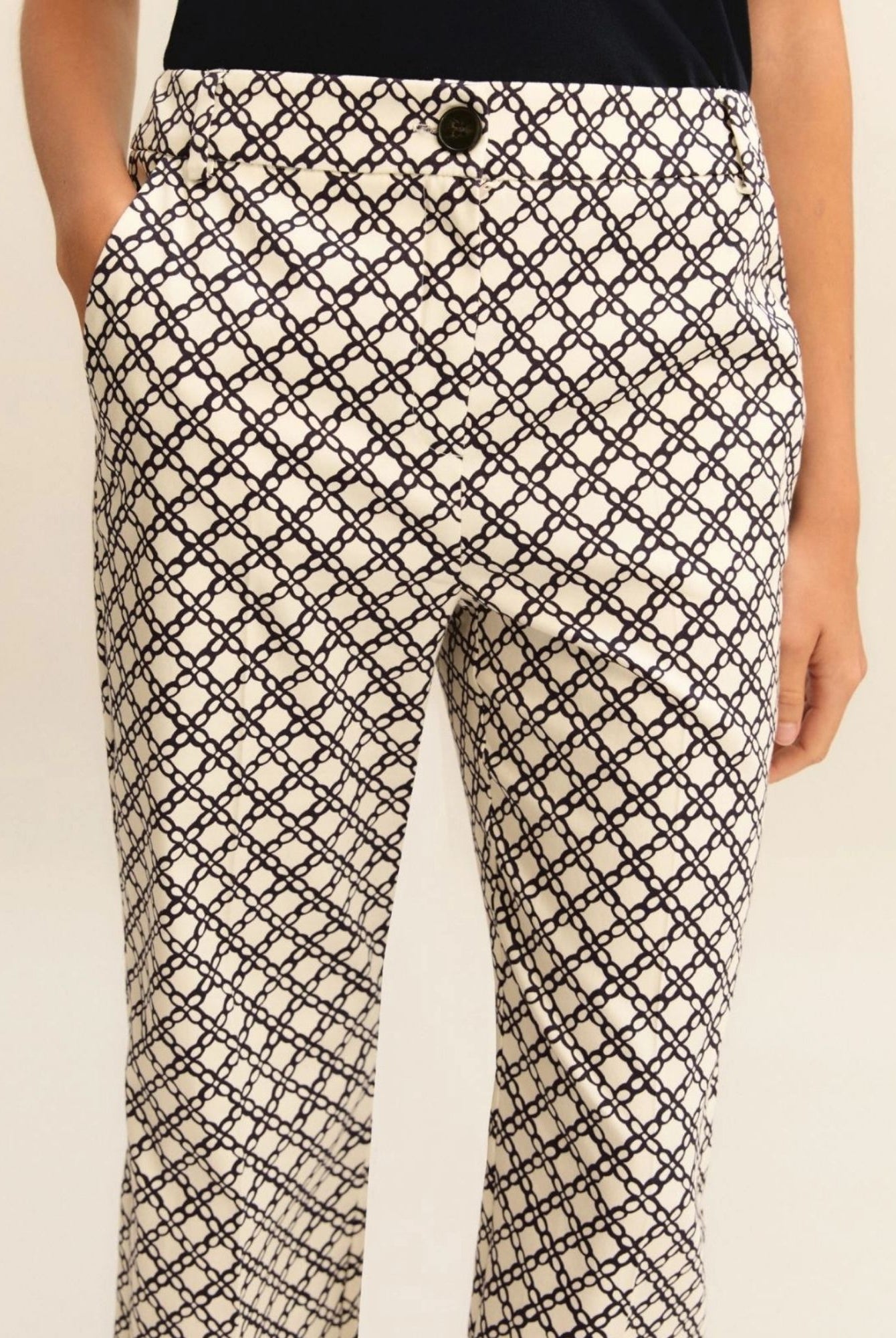 Emme Marella Pantalone Donna Emmclassi Bianco Lana FAntasia Geometrica 2615131201200 001 EMME MARELLA