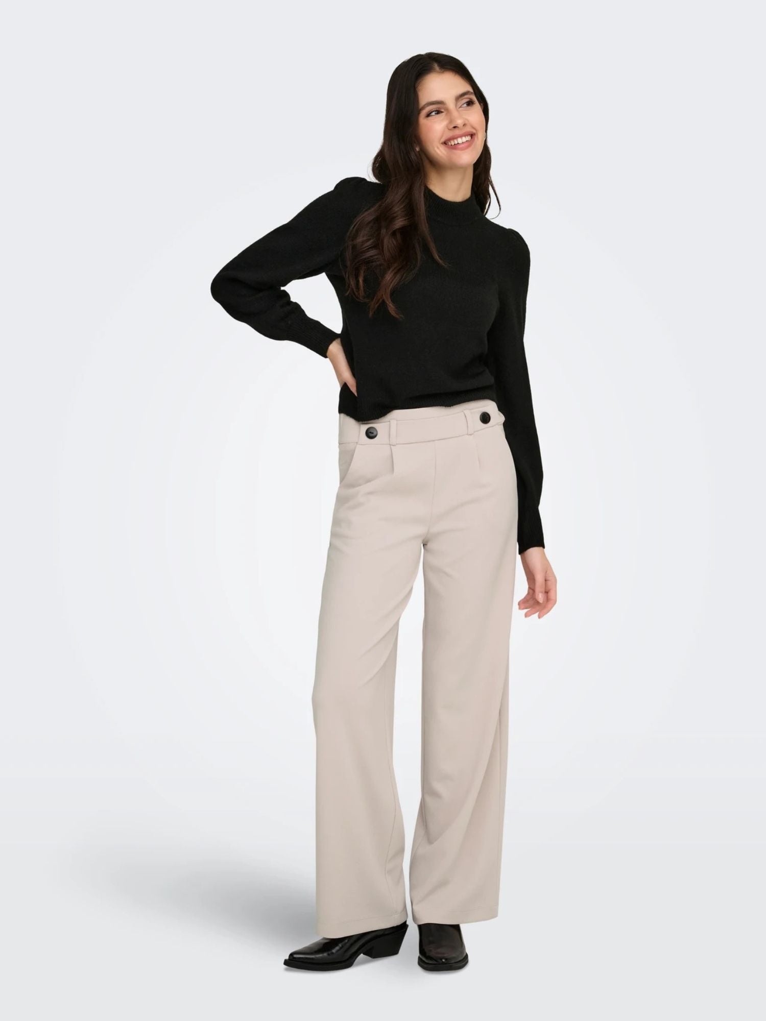 Jacqueline De Yong Pantaloni Donna Wide Fit Chateau Gray Jdygeggo 15208430 Chateau Gray BLACK BUTTONS JACQUELINE DE YONG
