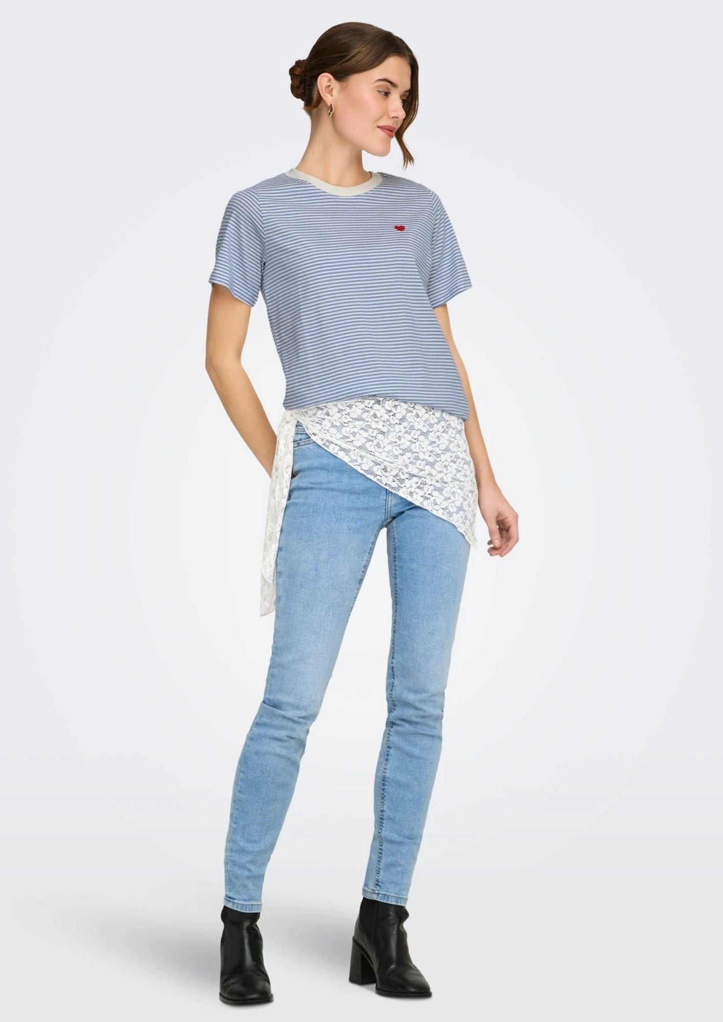 Jacqueline De Yong T-Shirt Donna Pisa Azzurra e Bianca 15298612 Ebb And Flow CD STRIPES JACQUELINE DE YONG