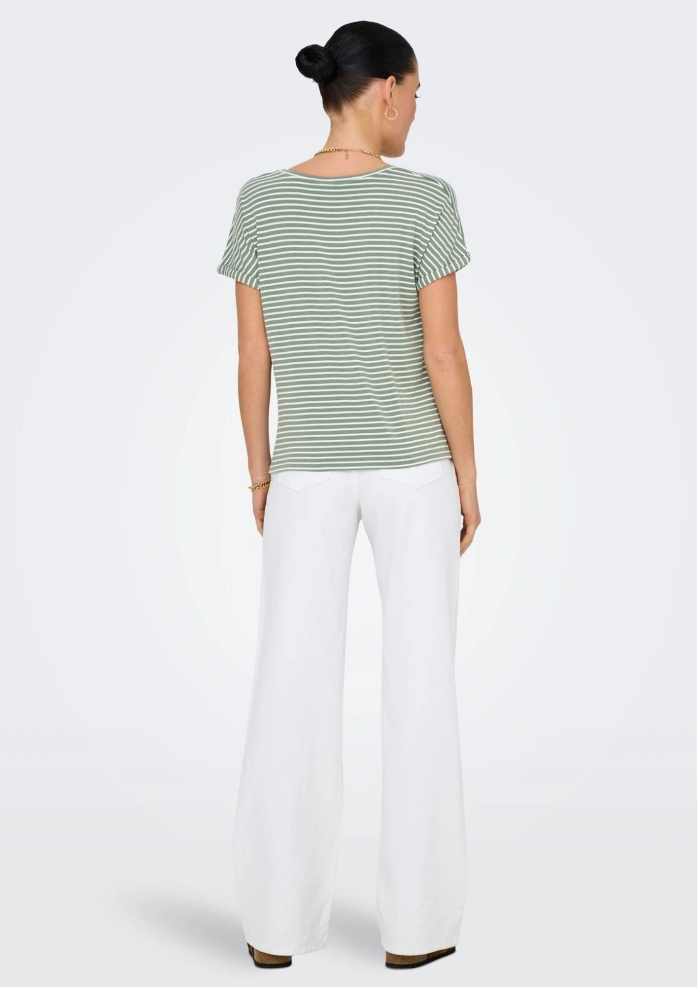 Jacqueline De Yong Top Donna Sissi Bianco e Verde 15325267 Sea Spray CLOUD DANCER JACQUELINE DE YONG