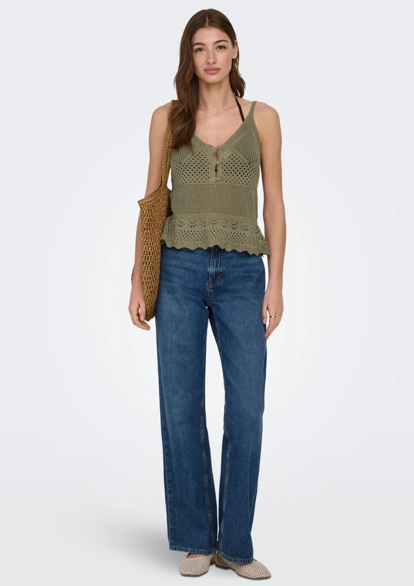 Only Top Donna Lison Verde 15369246 Mermaid Dtm FMOP Button ONLY