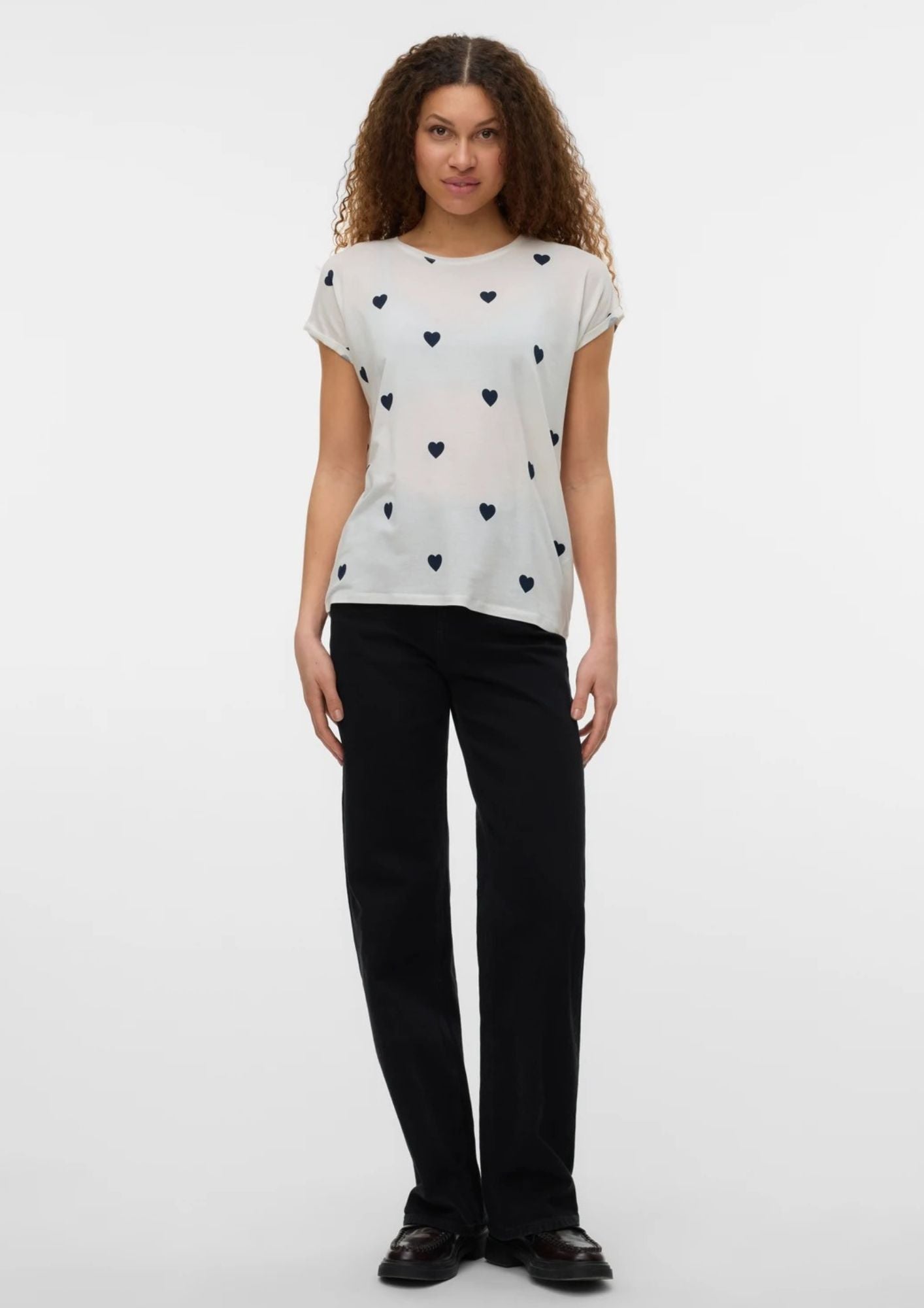 Vero Moda T-Shirt Donna Ava Bianca Cuori Blu 10214302 Snow White NAVY BLAZER VERO MODA