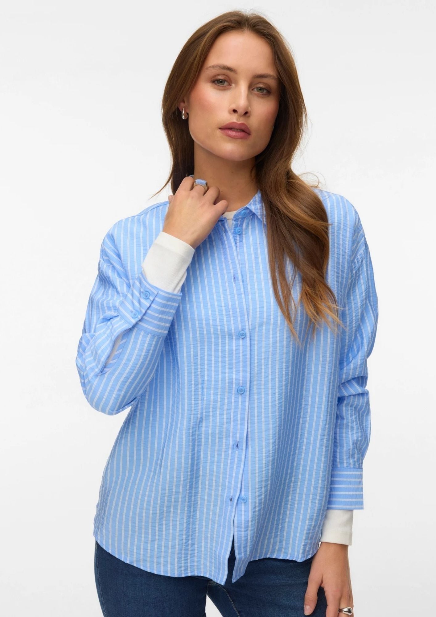 Vero Moda Camicia Donna Kaja Blue Sandra Linee Bianche 10340687 Vista Blue Sandra VERO MODA