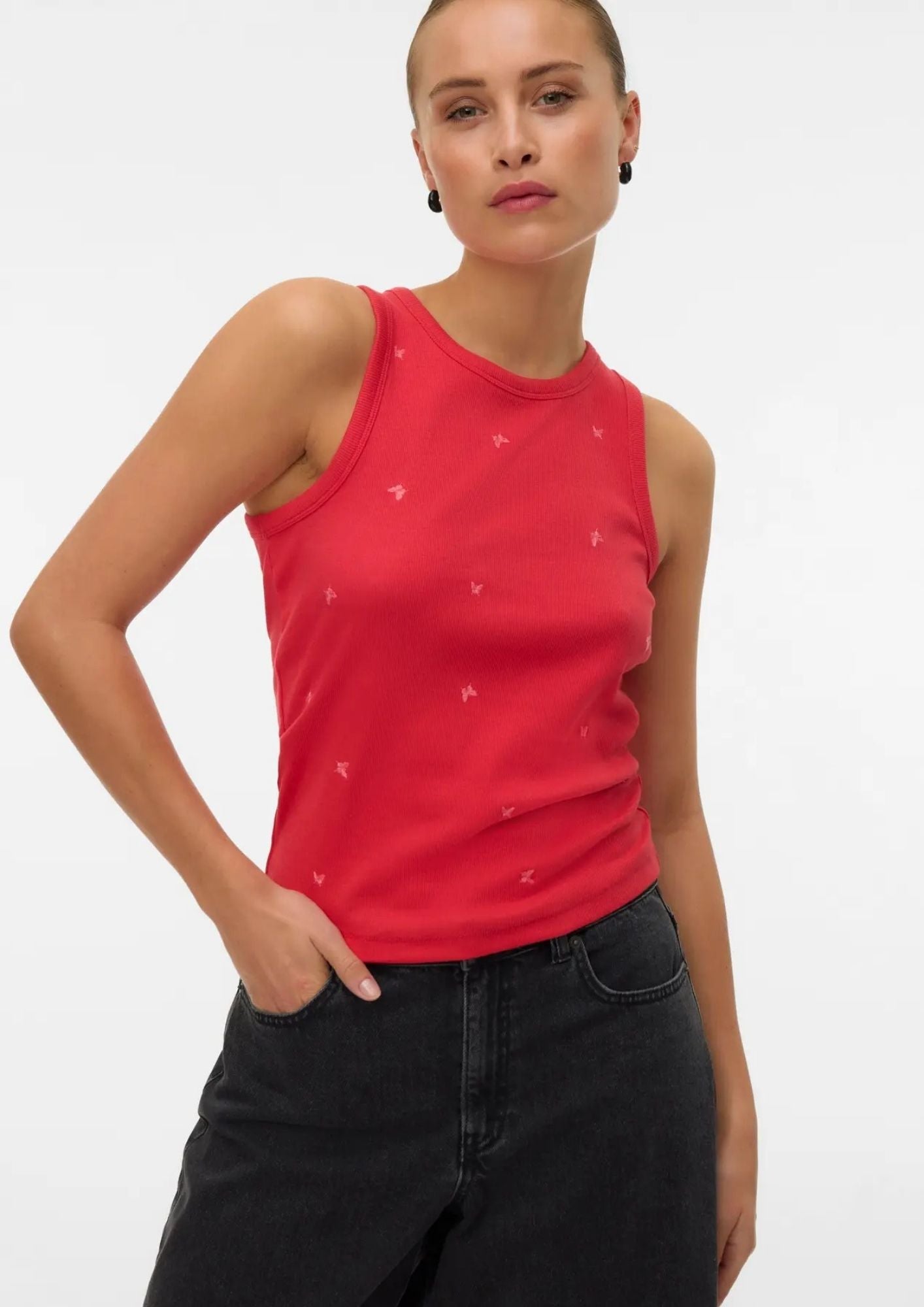 Vero Moda Top Donna Naja Rosso con Stampa Butterfly 10341964 Poinsettia BUTTERFLY VERO MODA