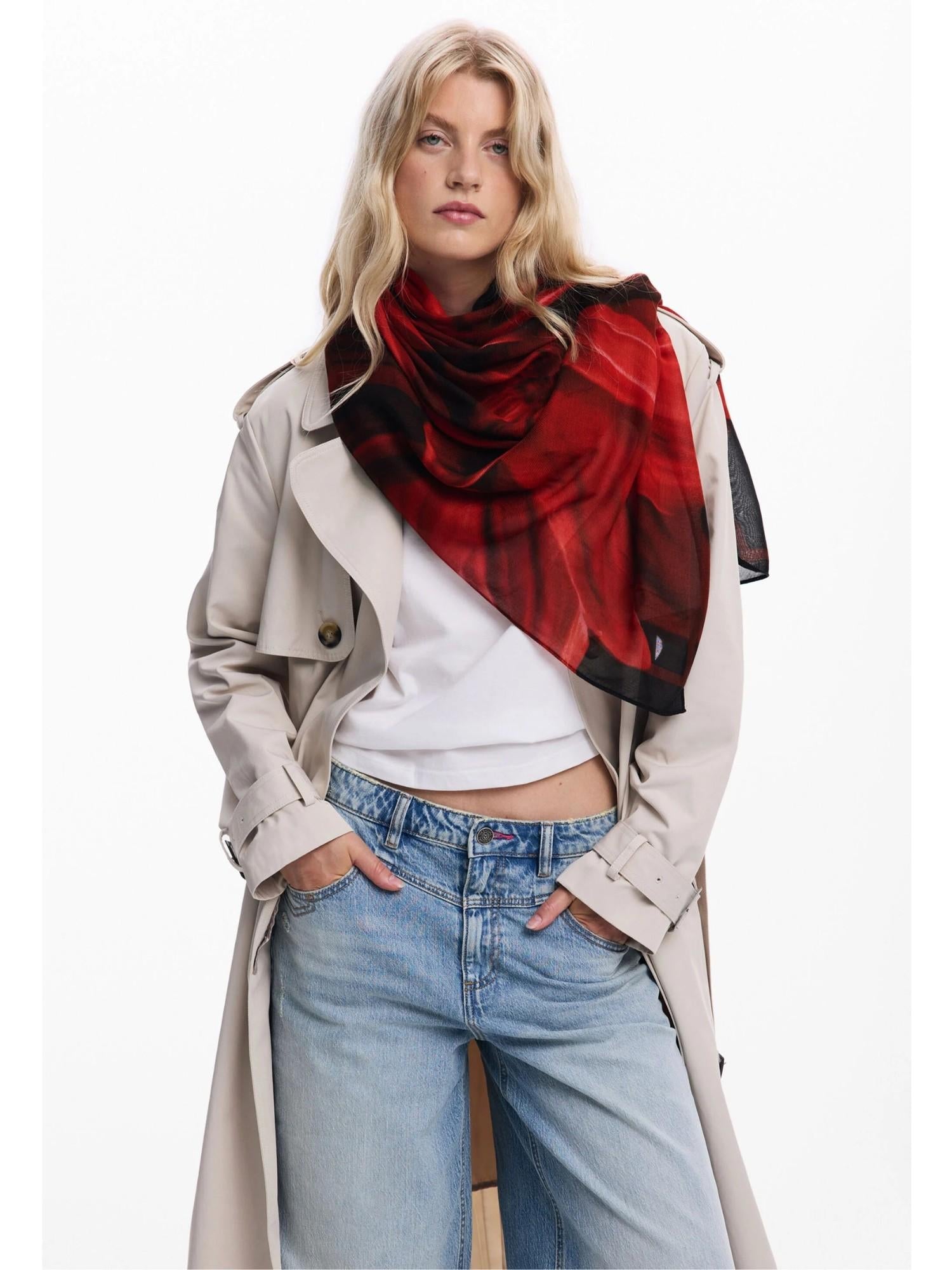 DESIGUAL Desigual Foulard rettangolare a fiori Donna Nero Foulard