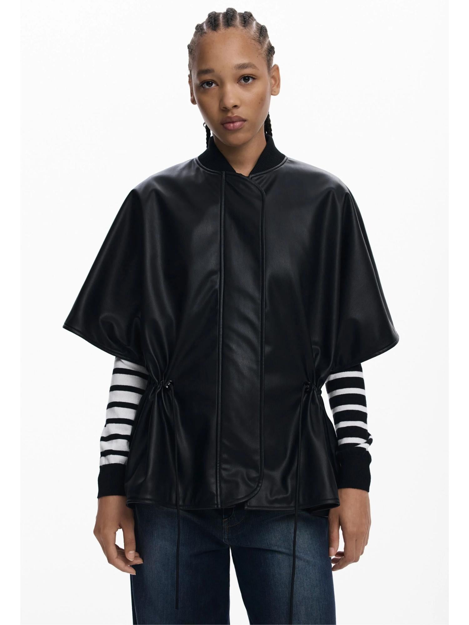 DESIGUAL Desigual Poncho effetto pelle a rilievi Donna Nero Sciarpa