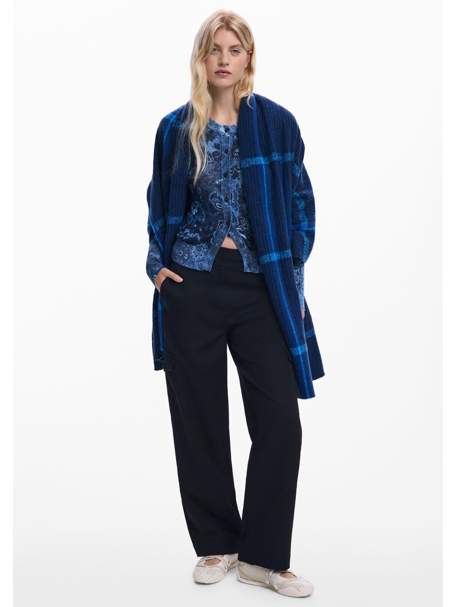 DESIGUAL Desigual Sciarpa mantella a quadri Donna Blu Sciarpa