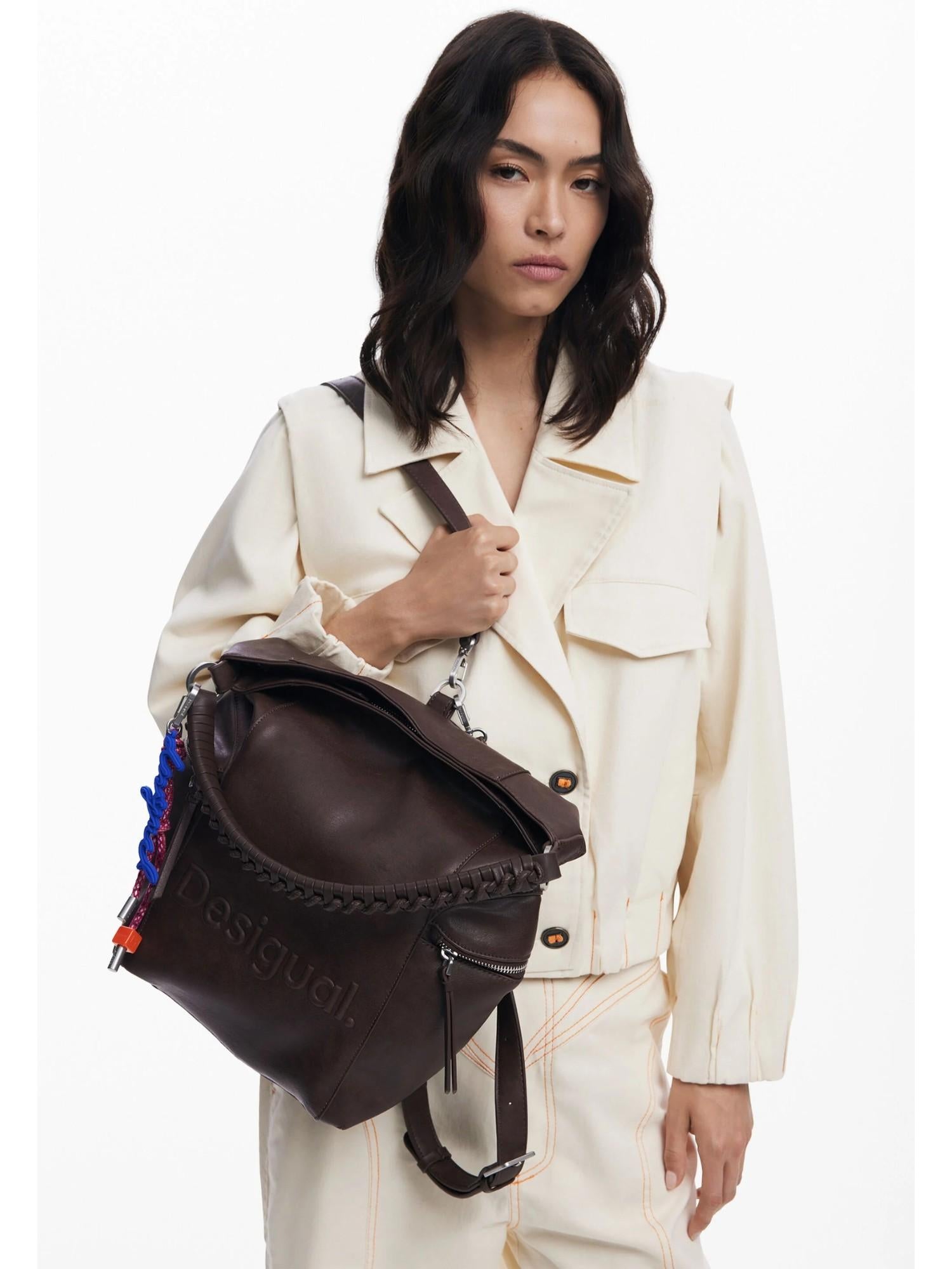 DESIGUAL Desigual Zaino effetto camoscio con logo grande Donna Marrone Zaino