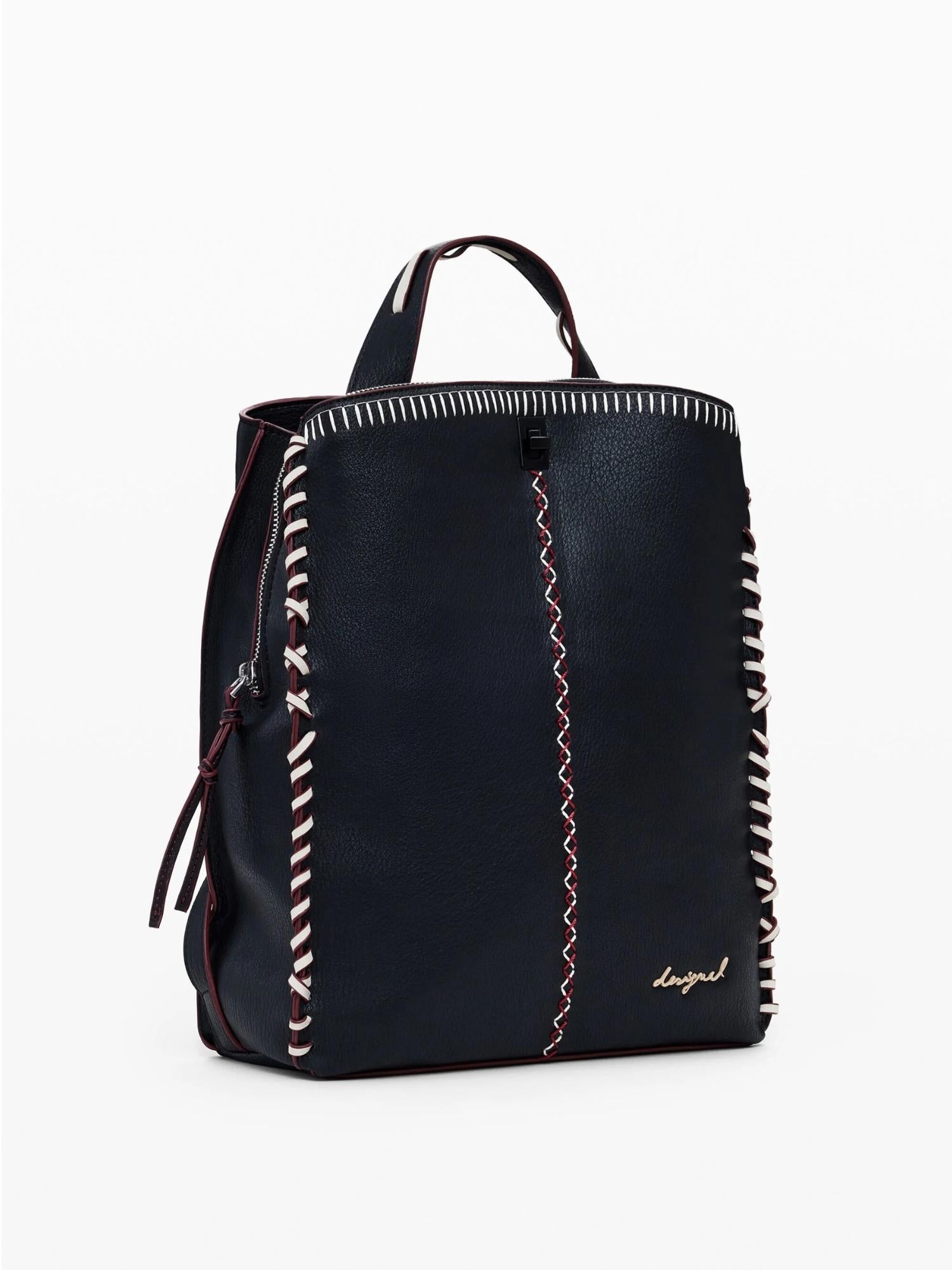 DESIGUAL Desigual Zaino grande effetto pelle con impunture Donna Nero Zaino