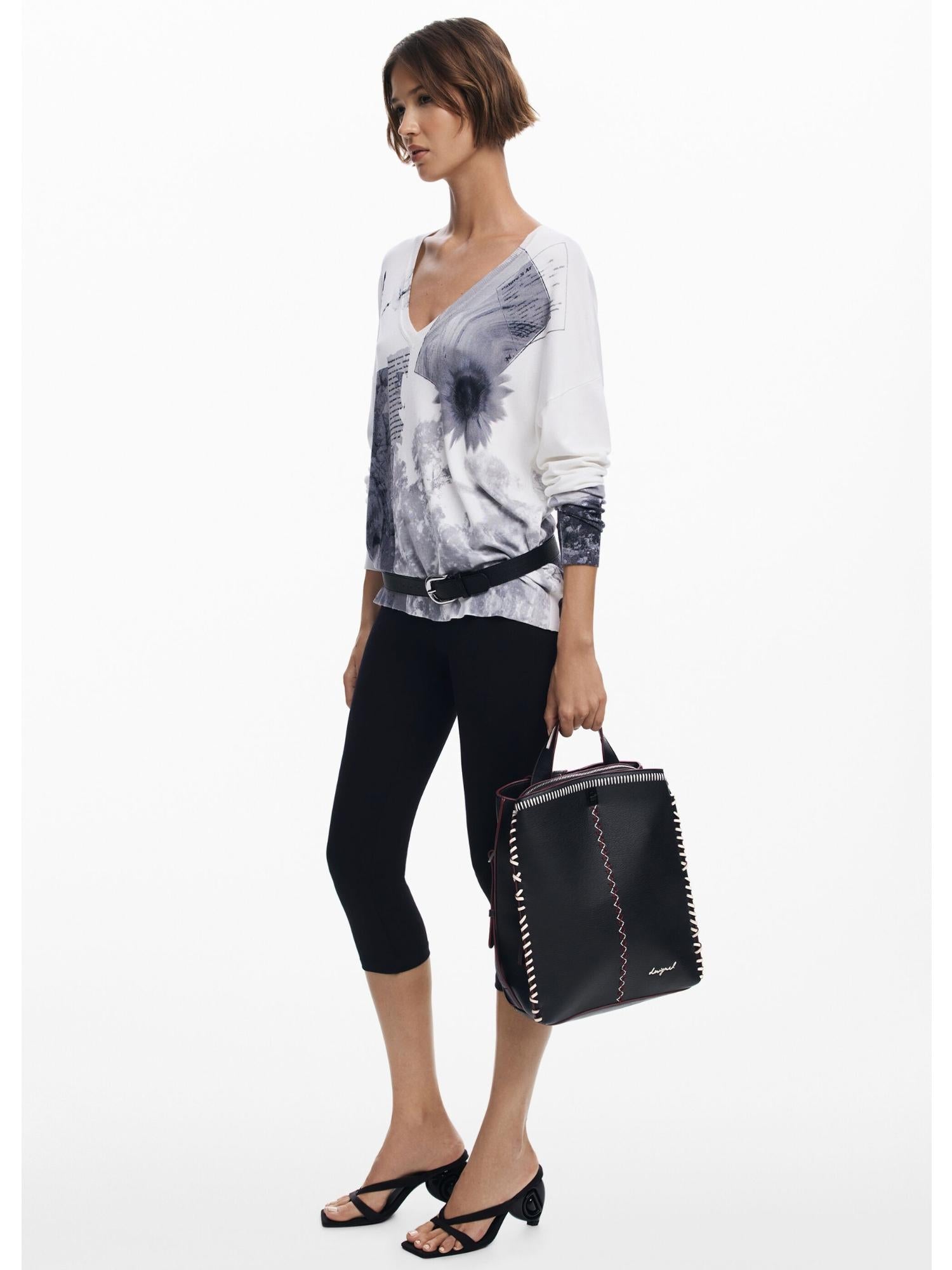 DESIGUAL Desigual Zaino grande effetto pelle con impunture Donna Nero Zaino