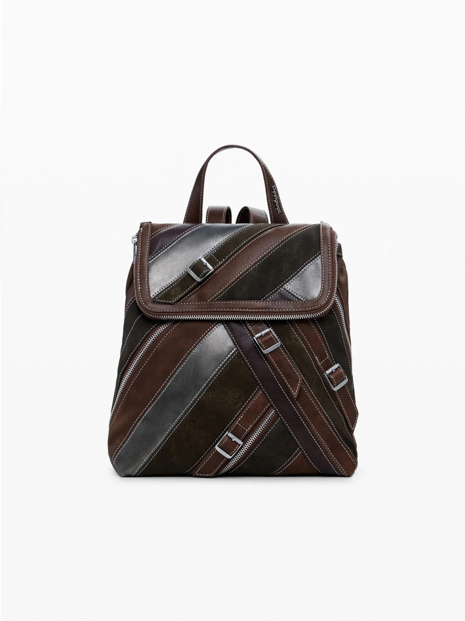 DESIGUAL Desigual Zaino piccolo con cinghie e cerniere Donna Marrone Zaino