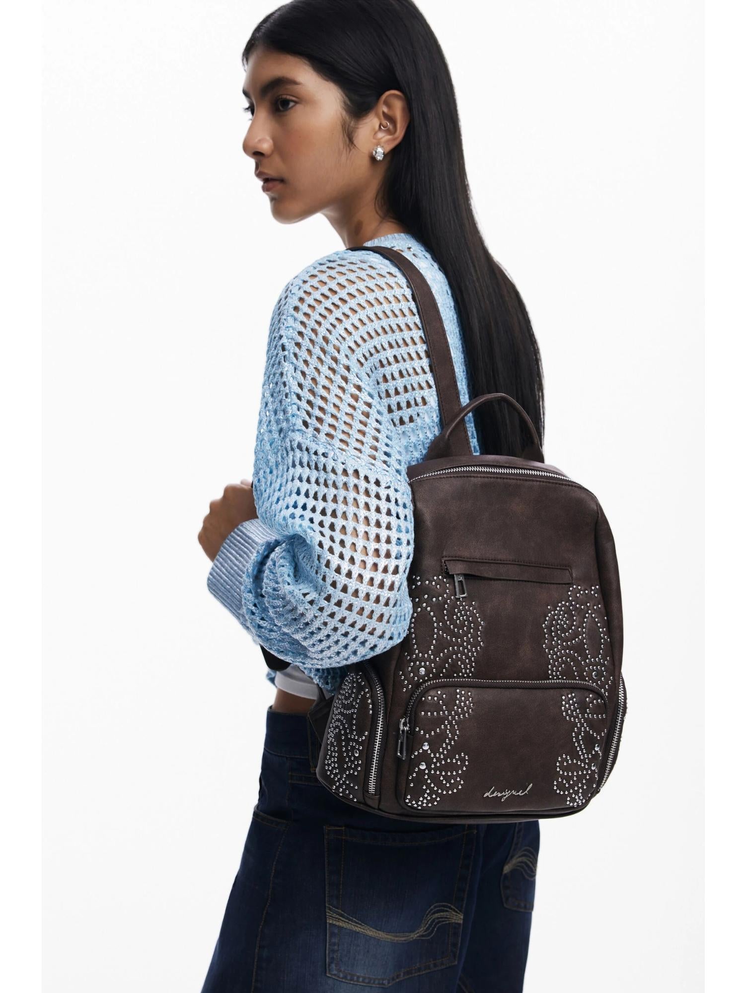 DESIGUAL Desigual Zaino piccolo con tasche e borchie Donna Marrone Zaino