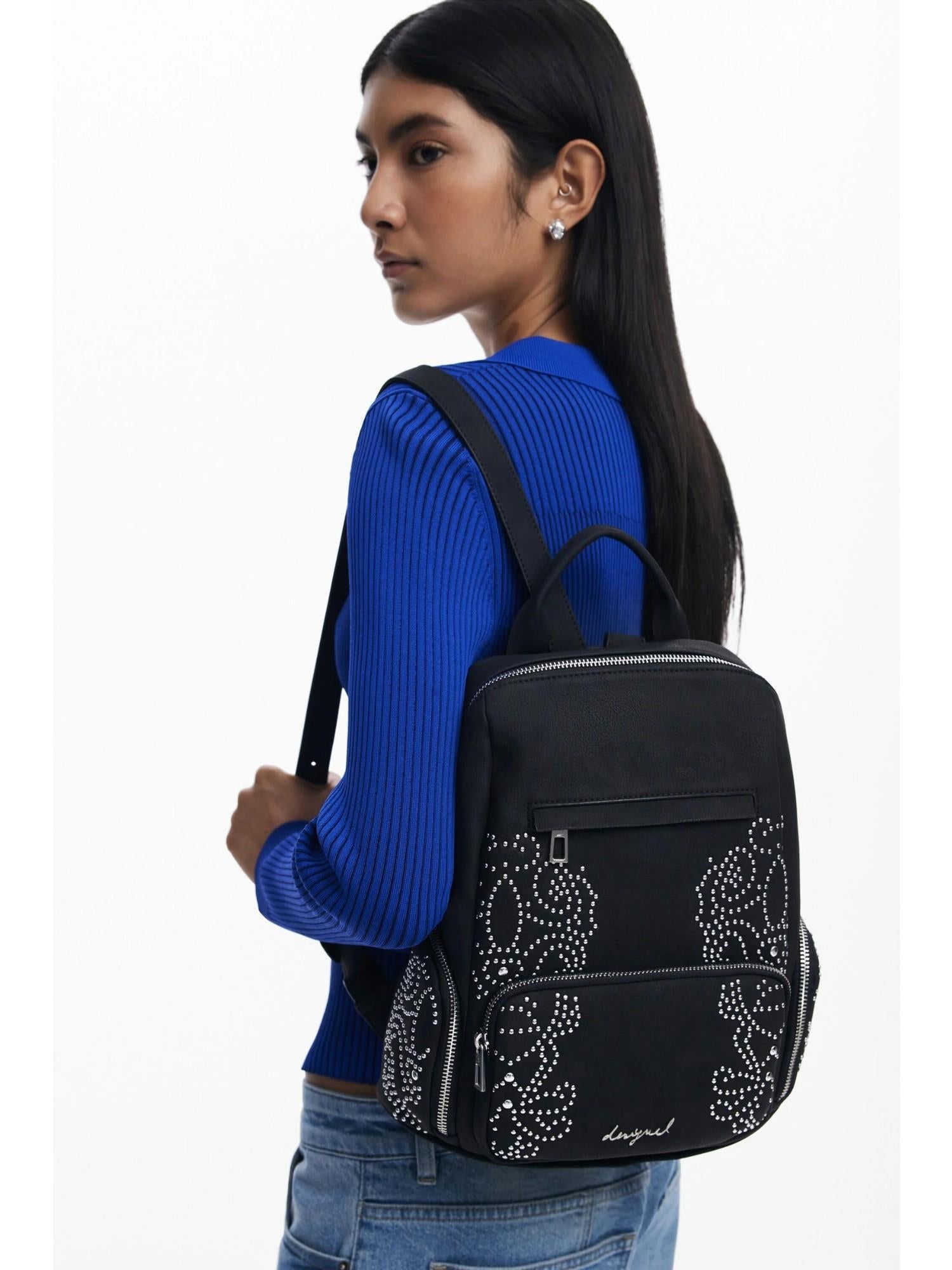 DESIGUAL Desigual Zaino piccolo con tasche e borchie Donna Nero Zaino