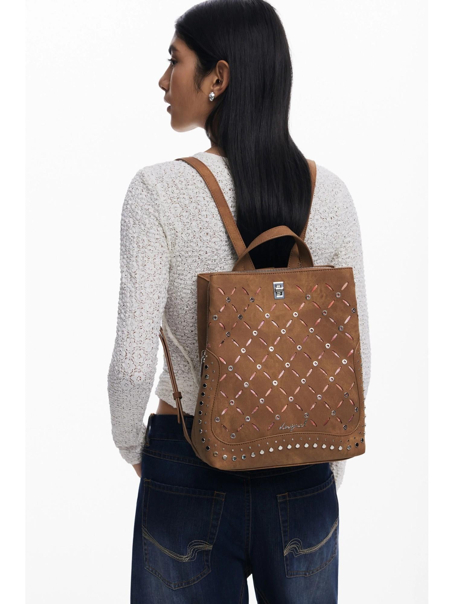 DESIGUAL Desigual Zaino traforato con borchie piccolo Donna Marrone Zaino