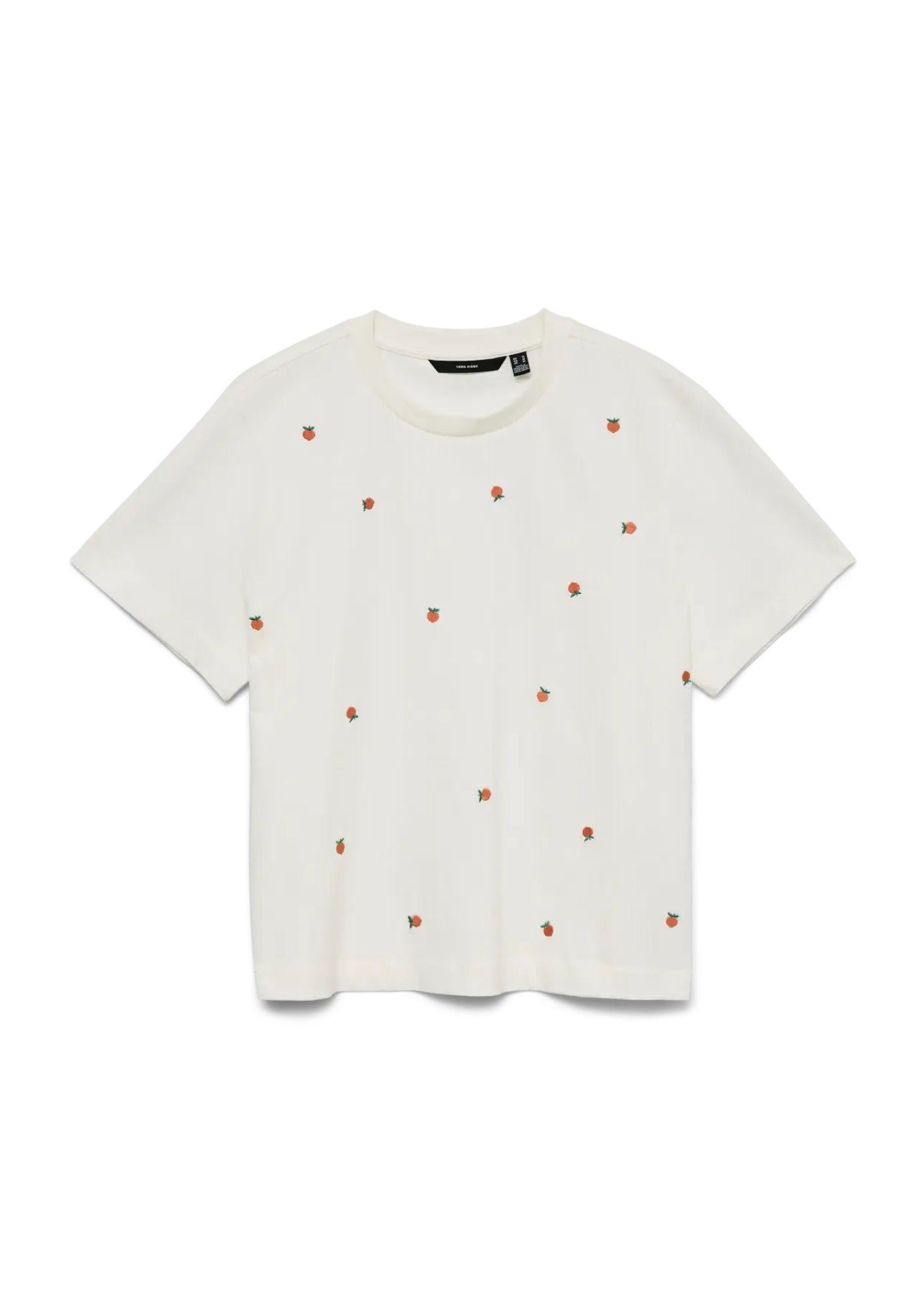 Vero Moda T-Shirt Donna Sola Bianca Stampa Peach 10341979 Snow White PEACH VERO MODA