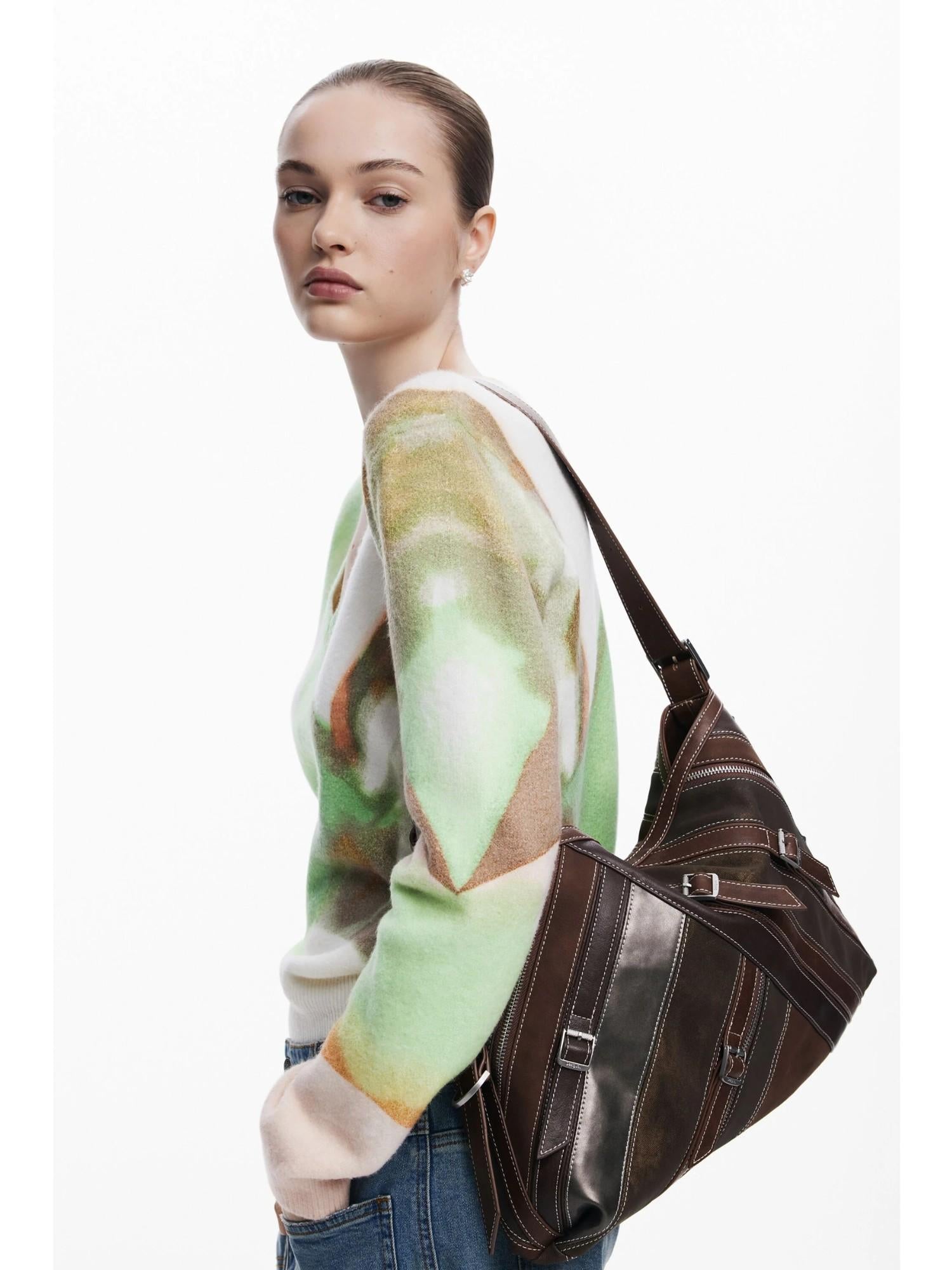 Desigual Borsa a spalla media con cuciture Donna Marrone 25WAXPAB 6075 DESIGUAL